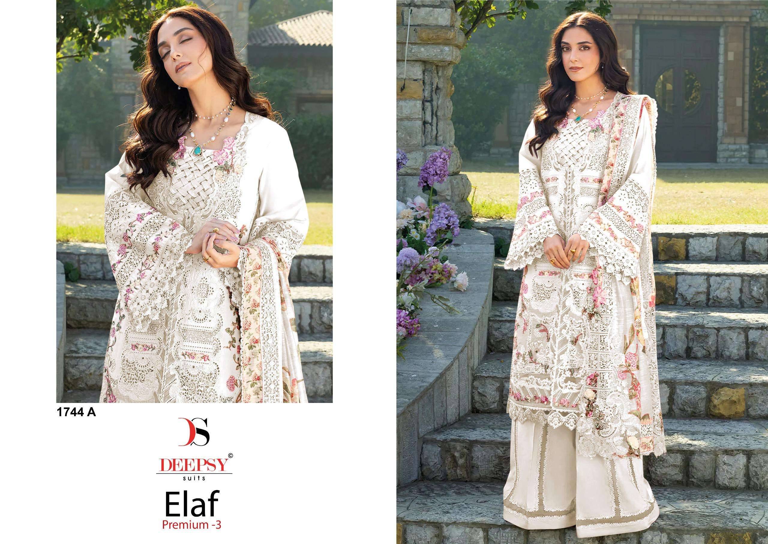 ELAF Premium-3 Luxury Lawn 1744 colors BY DEEPSY SUITS 1001 TO 1006 SERIES Pakistani Stylish Beautiful Colourful Printed & Embroidered Party Wear & Occasional Wear chiffon Dresses At Wholesale Price