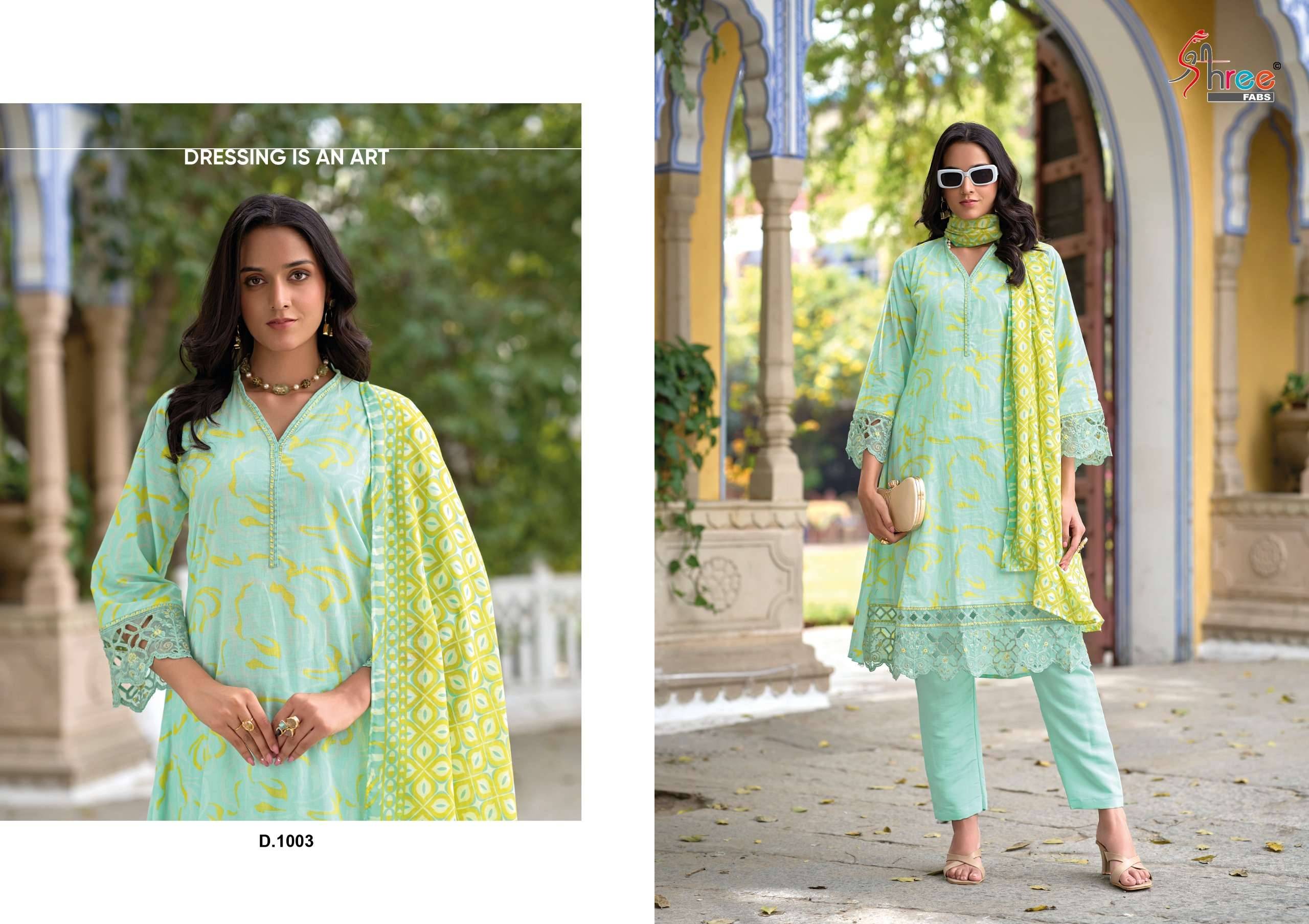 SADA BAHAR CUTWORK COLLECTION BY Shree fabs 1001 TO 1005 SERIES Pakistani Stylish Beautiful Colourful Printed & Embroidered Party Wear & Occasional Wear cotton Dresses At Wholesale Price