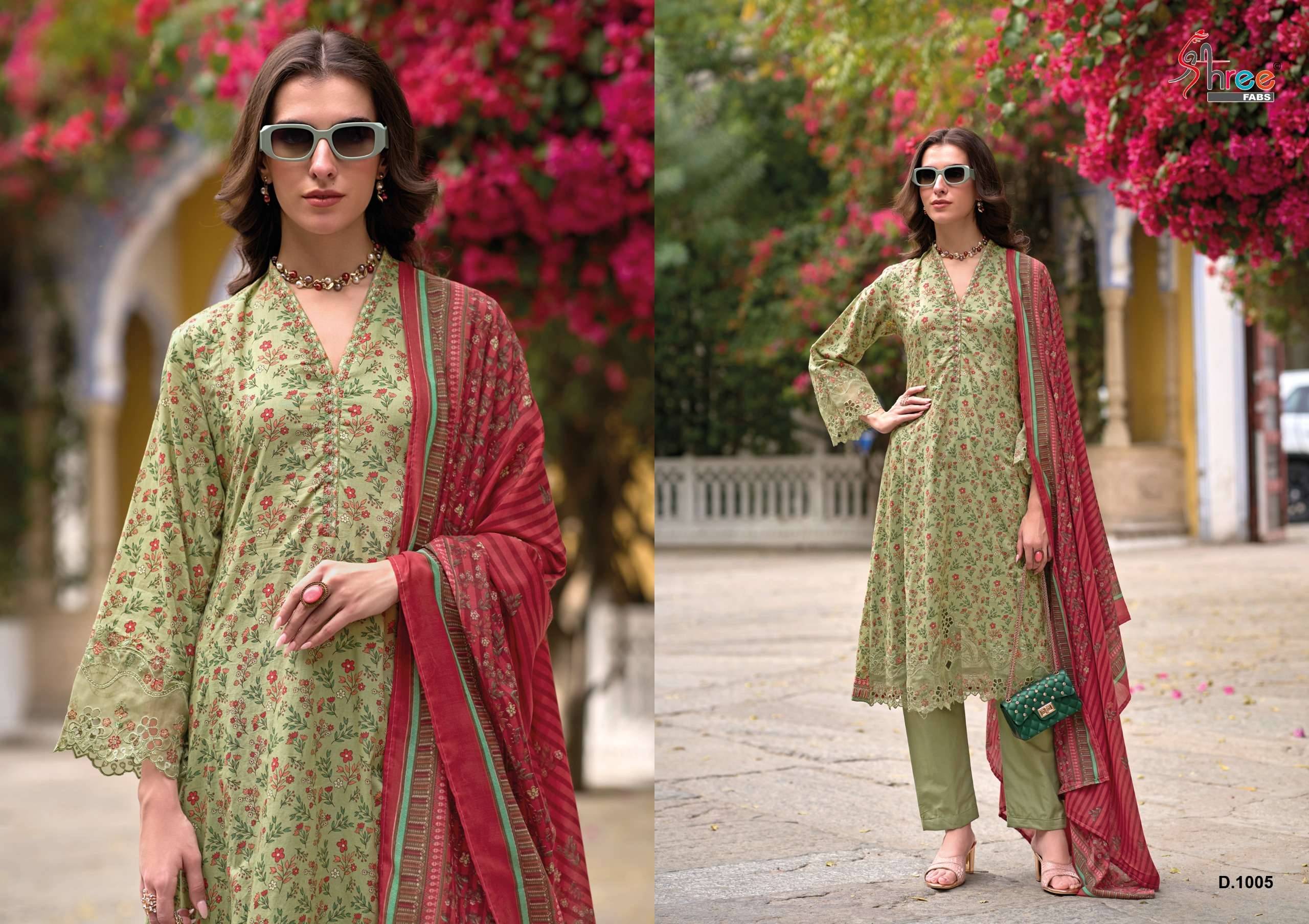 SADA BAHAR CUTWORK COLLECTION BY Shree fabs 1001 TO 1005 SERIES Pakistani Stylish Beautiful Colourful Printed & Embroidered Party Wear & Occasional Wear cotton Dresses At Wholesale Price