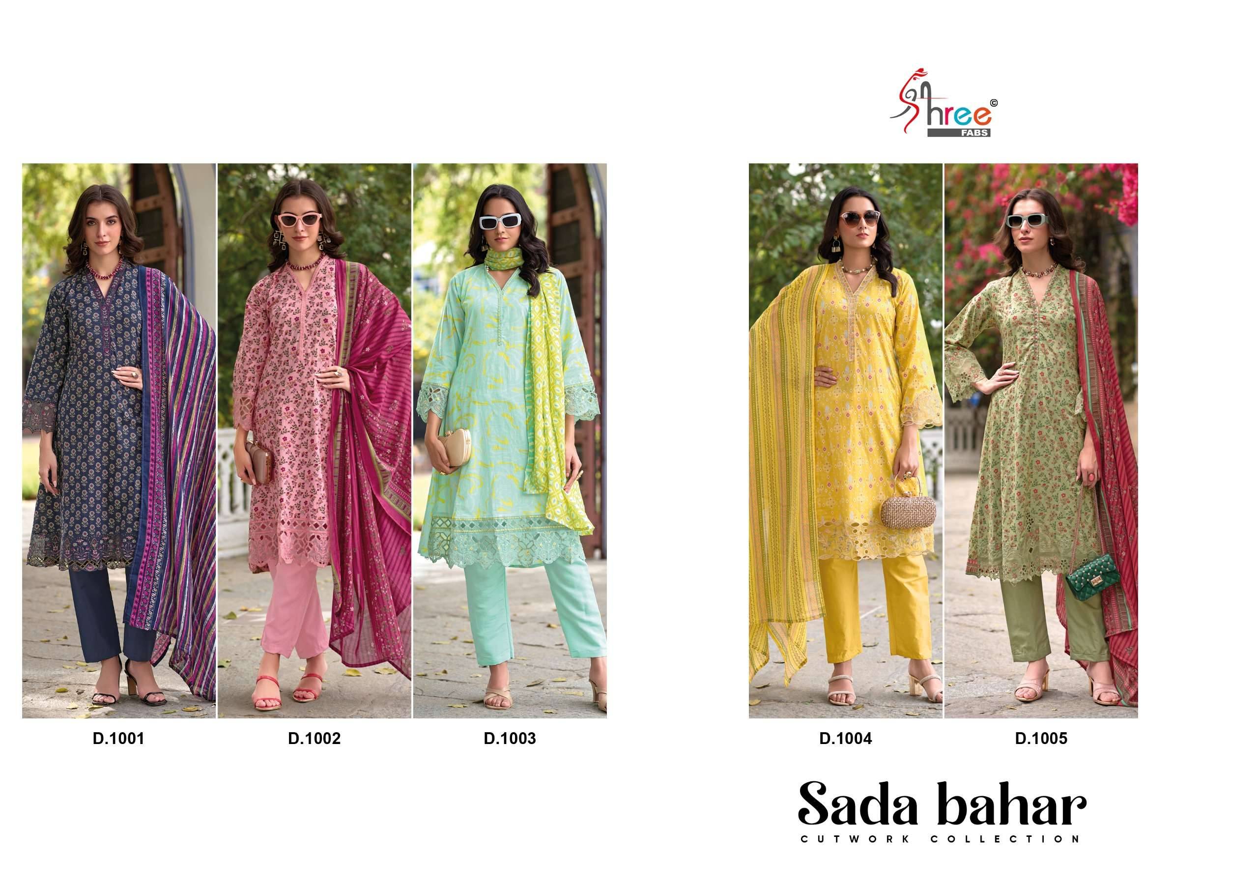 SADA BAHAR CUTWORK COLLECTION BY Shree fabs 1001 TO 1005 SERIES Pakistani Stylish Beautiful Colourful Printed & Embroidered Party Wear & Occasional Wear cotton Dresses At Wholesale Price