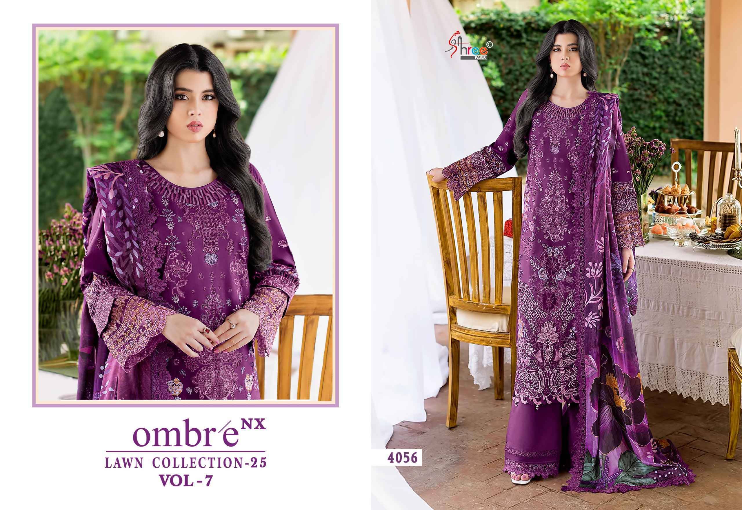 Ombre Nx Lawn Collection 25 Vol 7 By shree fabs 4051 TO 4056 SERIES Pakistani Stylish Beautiful Colourful Printed & Embroidered Party Wear & Occasional Wear cotton Dresses At Wholesale Price