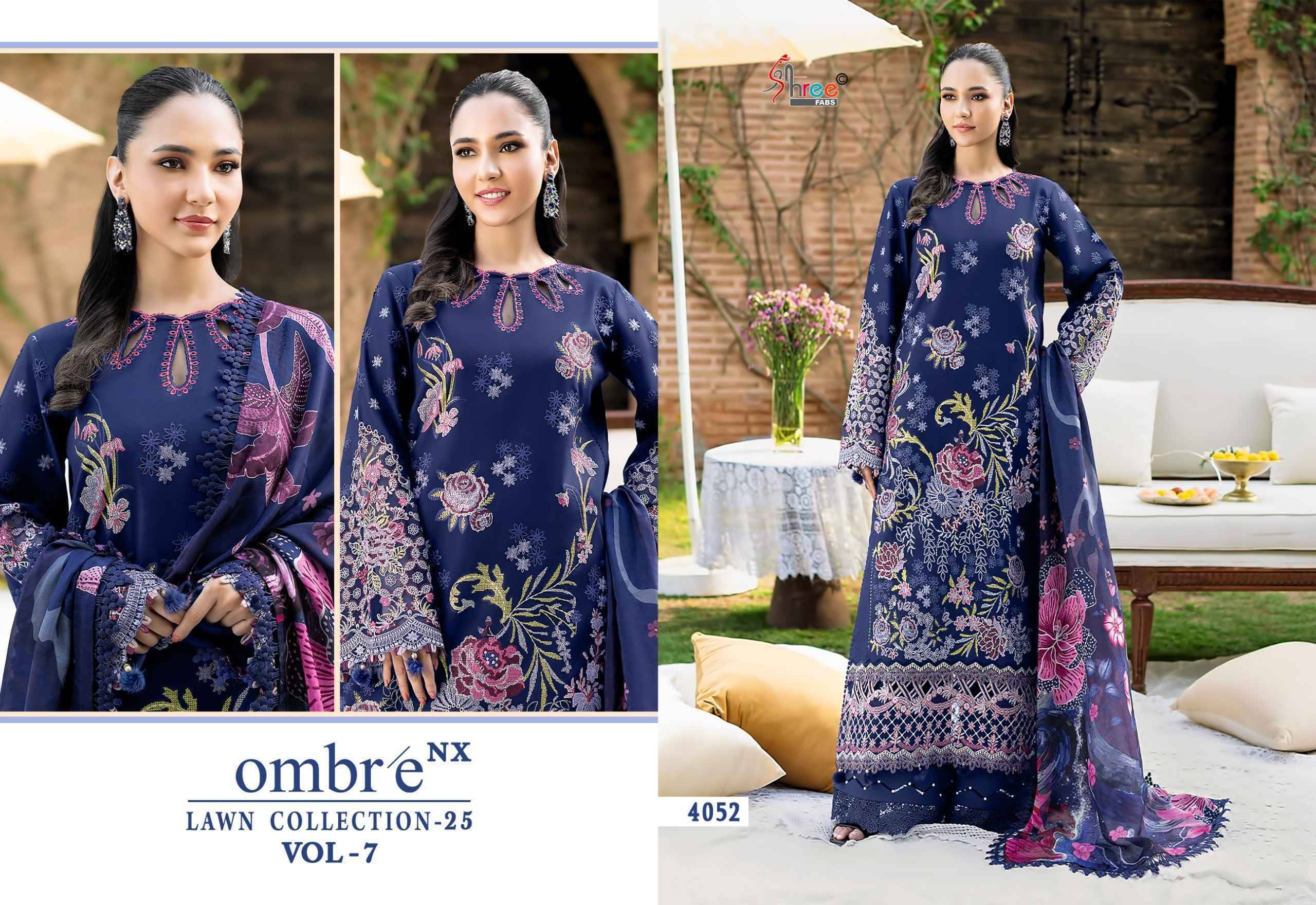 Ombre Nx Lawn Collection 25 Vol 7 By shree fabs 4051 TO 4056 SERIES Pakistani Stylish Beautiful Colourful Printed & Embroidered Party Wear & Occasional Wear cotton Dresses At Wholesale Price