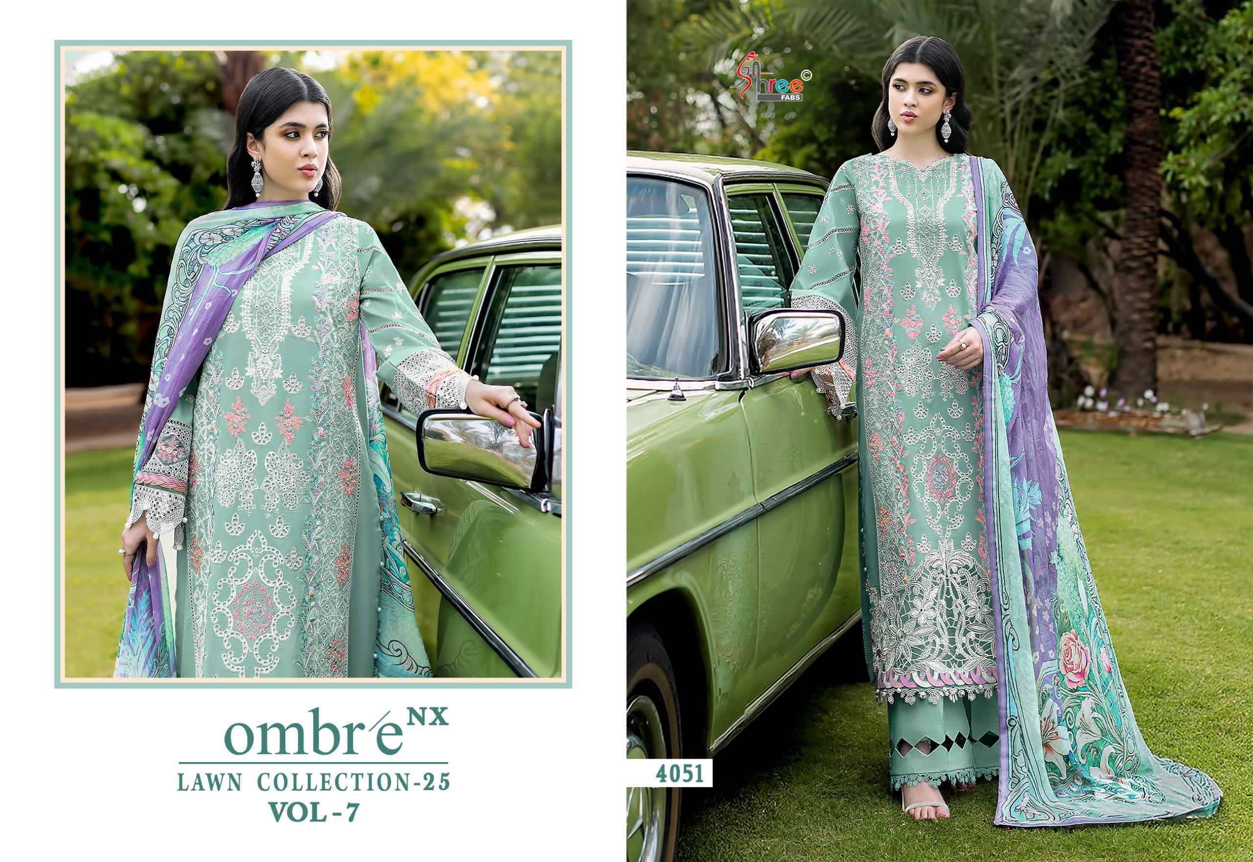 Ombre Nx Lawn Collection 25 Vol 7 By shree fabs 4051 TO 4056 SERIES Pakistani Stylish Beautiful Colourful Printed & Embroidered Party Wear & Occasional Wear cotton Dresses At Wholesale Price