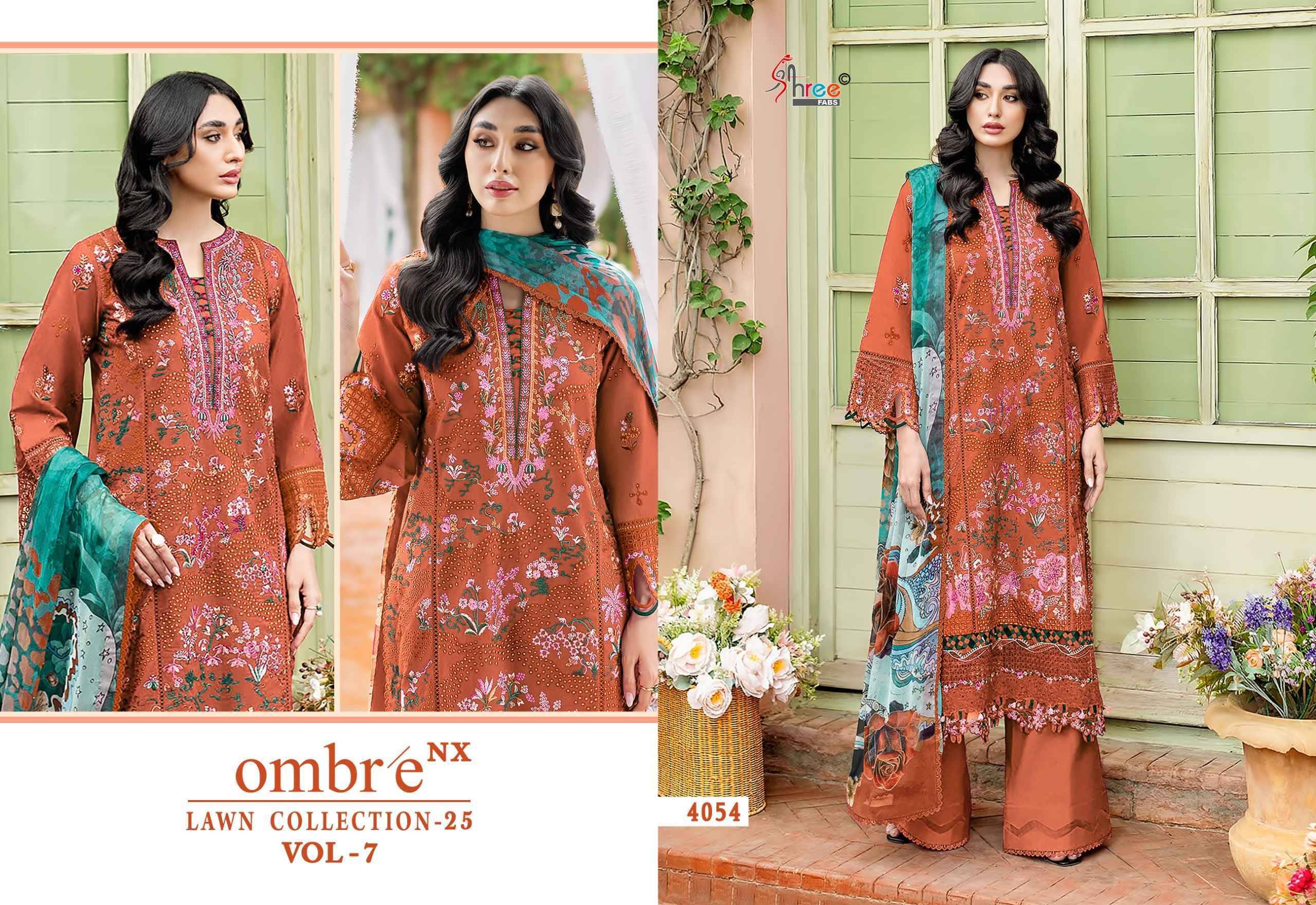 Ombre Nx Lawn Collection 25 Vol 7 By shree fabs 4051 TO 4056 SERIES Pakistani Stylish Beautiful Colourful Printed & Embroidered Party Wear & Occasional Wear cotton Dresses At Wholesale Price