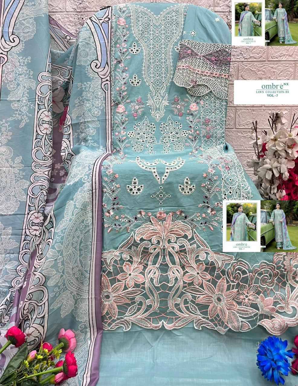 Ombre Nx Lawn Collection 25 Vol 7 By shree fabs 4051 TO 4056 SERIES Pakistani Stylish Beautiful Colourful Printed & Embroidered Party Wear & Occasional Wear cotton Dresses At Wholesale Price