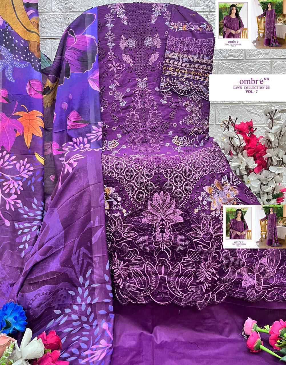 Ombre Nx Lawn Collection 25 Vol 7 By shree fabs 4051 TO 4056 SERIES Pakistani Stylish Beautiful Colourful Printed & Embroidered Party Wear & Occasional Wear cotton Dresses At Wholesale Price