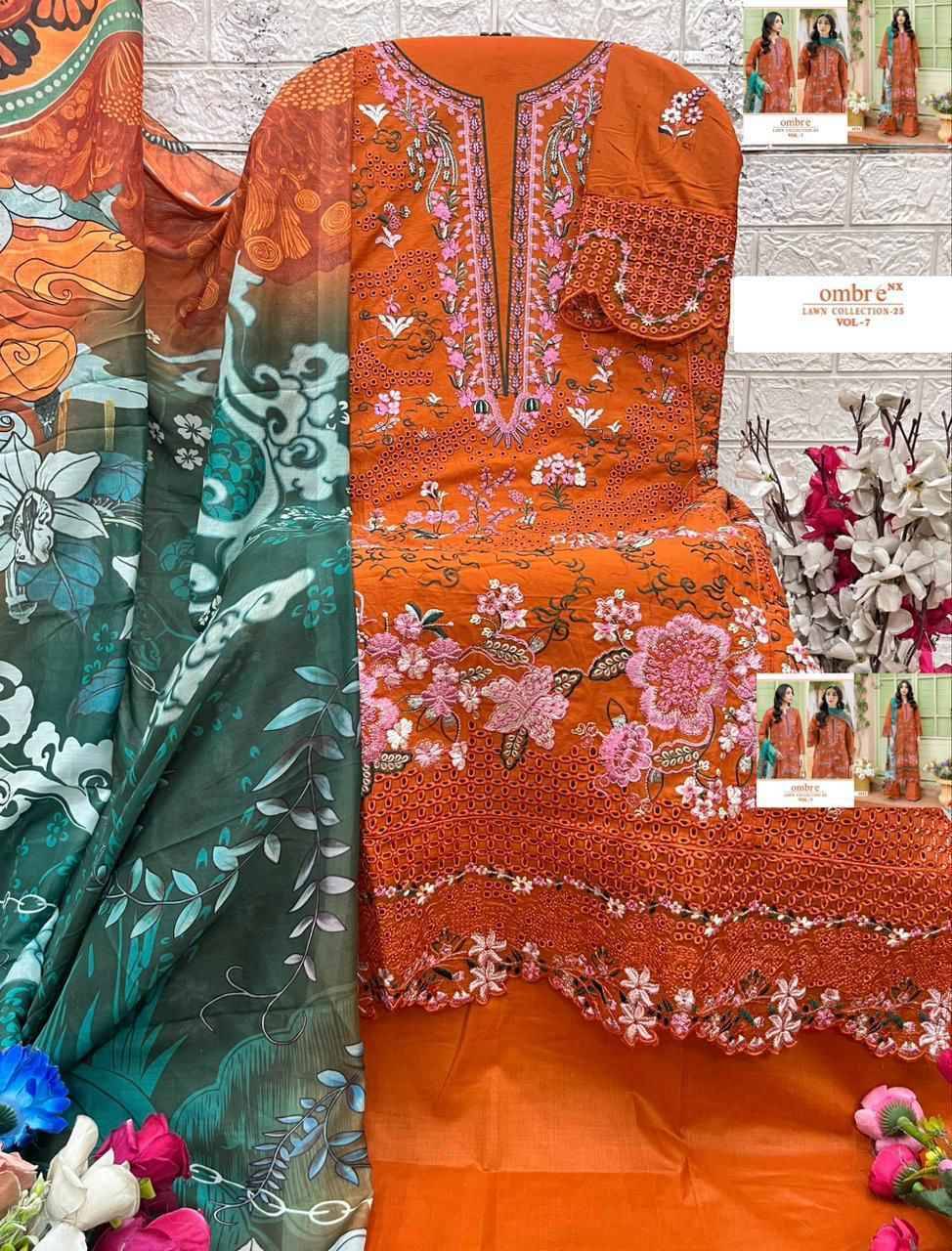 Ombre Nx Lawn Collection 25 Vol 7 By shree fabs 4051 TO 4056 SERIES Pakistani Stylish Beautiful Colourful Printed & Embroidered Party Wear & Occasional Wear cotton Dresses At Wholesale Price