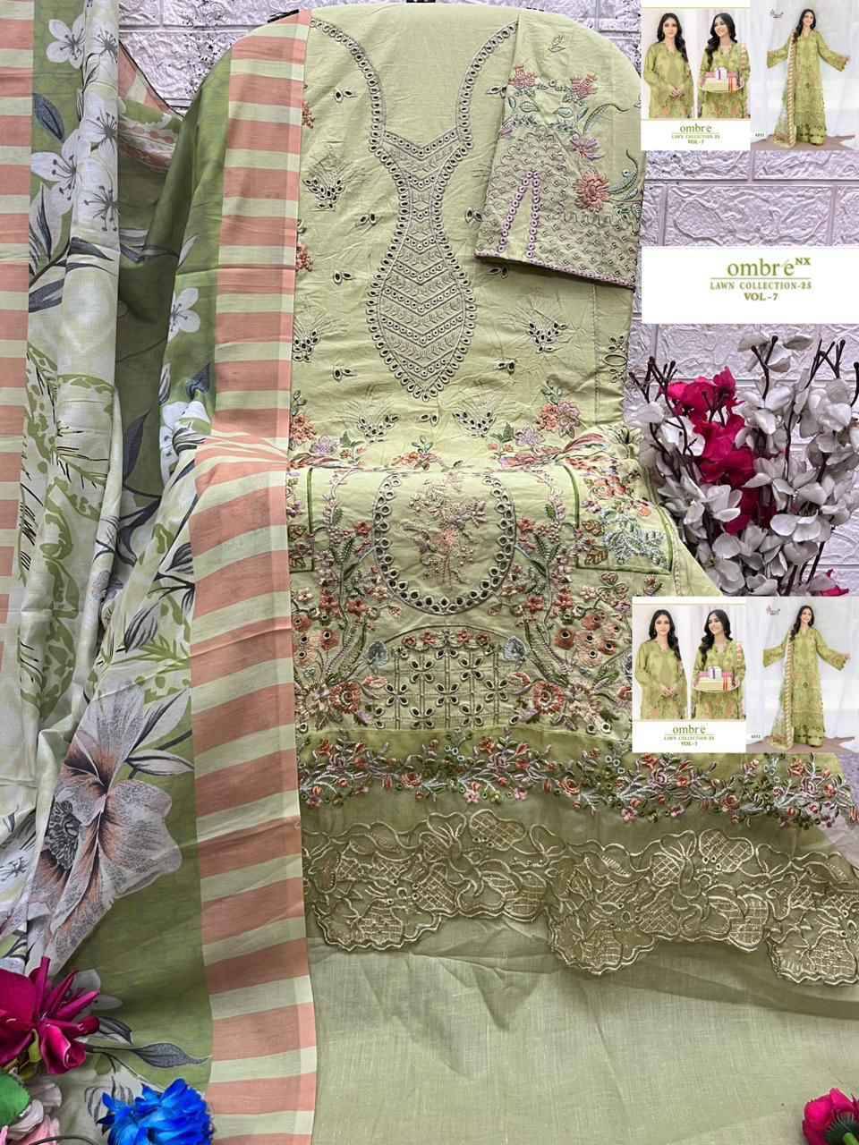 Ombre Nx Lawn Collection 25 Vol 7 By shree fabs 4051 TO 4056 SERIES Pakistani Stylish Beautiful Colourful Printed & Embroidered Party Wear & Occasional Wear cotton Dresses At Wholesale Price