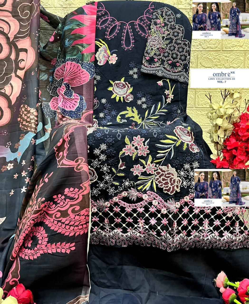 Ombre Nx Lawn Collection 25 Vol 7 By shree fabs 4051 TO 4056 SERIES Pakistani Stylish Beautiful Colourful Printed & Embroidered Party Wear & Occasional Wear cotton Dresses At Wholesale Price