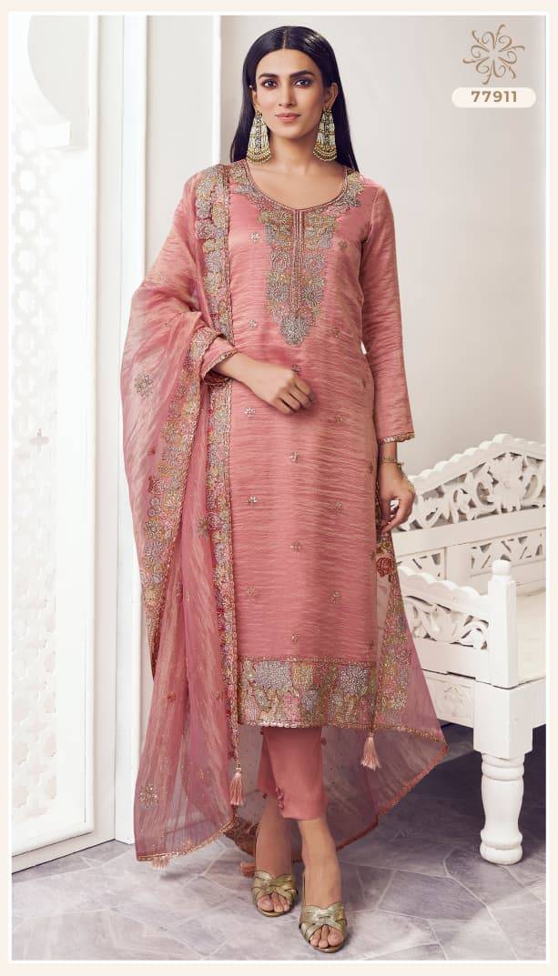 KULEESH - POSHAK by by vinay fashion 77911 To 77914 Designer Festive Suits Collection Beautiful Stylish Fancy Colorful Party Wear & Occasional Wear EMBROIDERED SOFT GOLD SILK Dresses At Wholesale Price