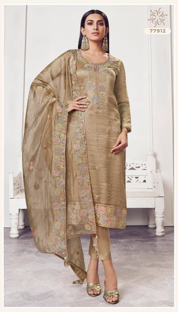 KULEESH - POSHAK by by vinay fashion 77911 To 77914 Designer Festive Suits Collection Beautiful Stylish Fancy Colorful Party Wear & Occasional Wear EMBROIDERED SOFT GOLD SILK Dresses At Wholesale Price