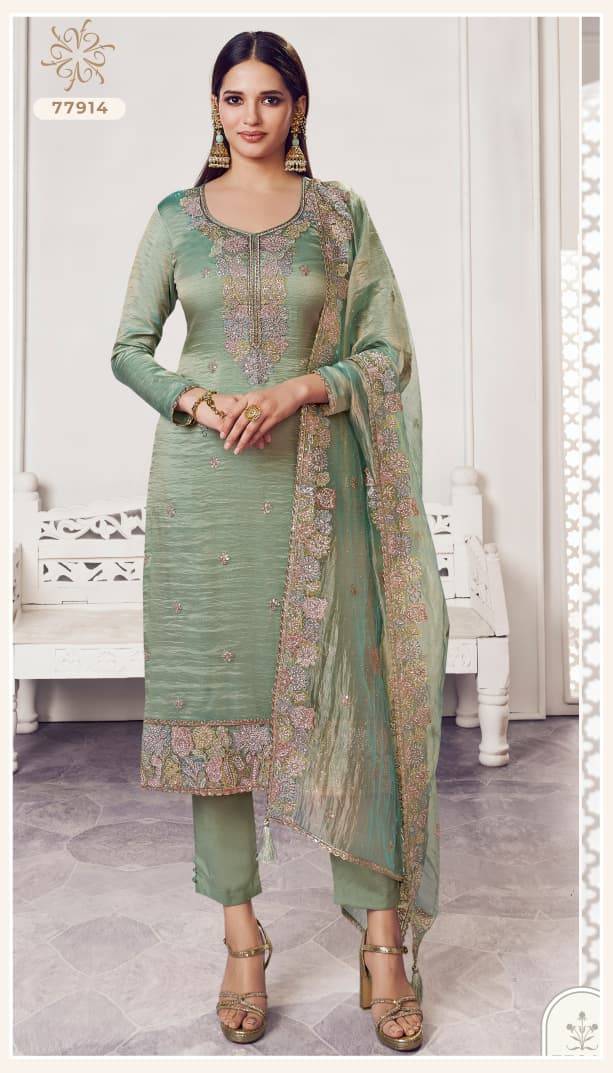KULEESH - POSHAK by by vinay fashion 77911 To 77914 Designer Festive Suits Collection Beautiful Stylish Fancy Colorful Party Wear & Occasional Wear EMBROIDERED SOFT GOLD SILK Dresses At Wholesale Price