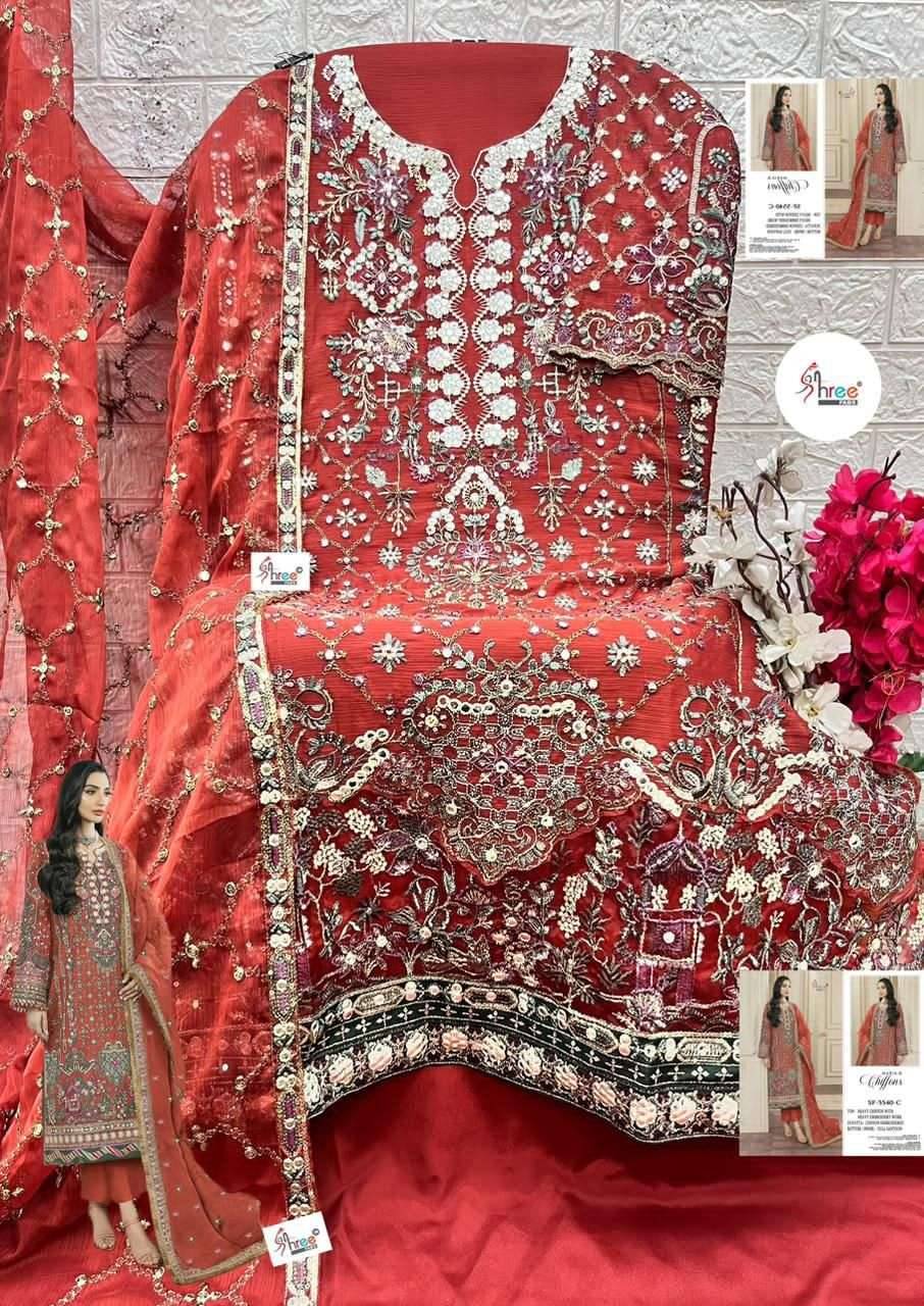 5540 Colors BY Shree fabs 5540 a TO 5540 d SERIES Pakistani Stylish Beautiful Colourful Printed & chiffon embroidered readymade Dresses At Wholesale Price