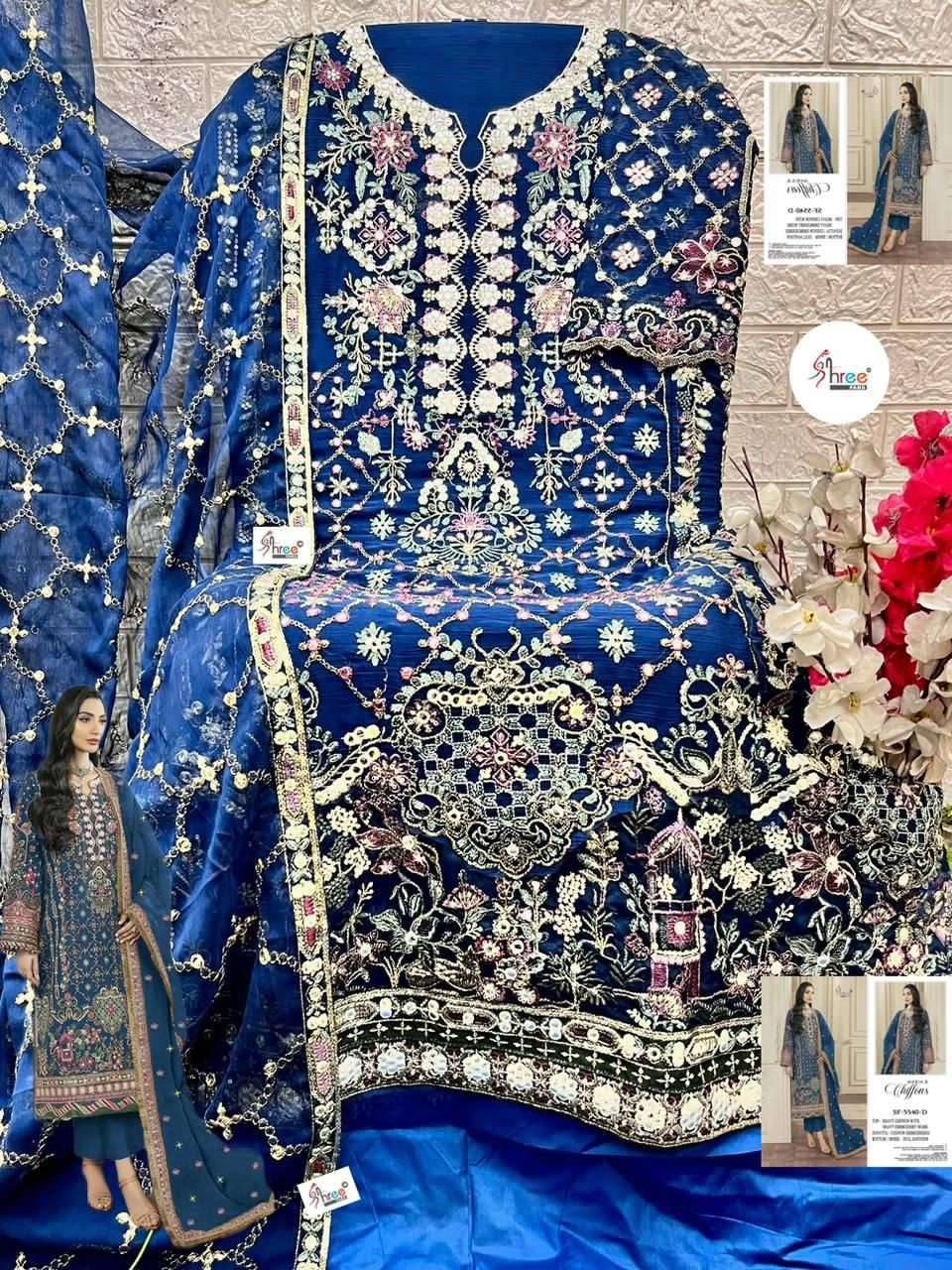 5540 Colors BY Shree fabs 5540 a TO 5540 d SERIES Pakistani Stylish Beautiful Colourful Printed & chiffon embroidered readymade Dresses At Wholesale Price