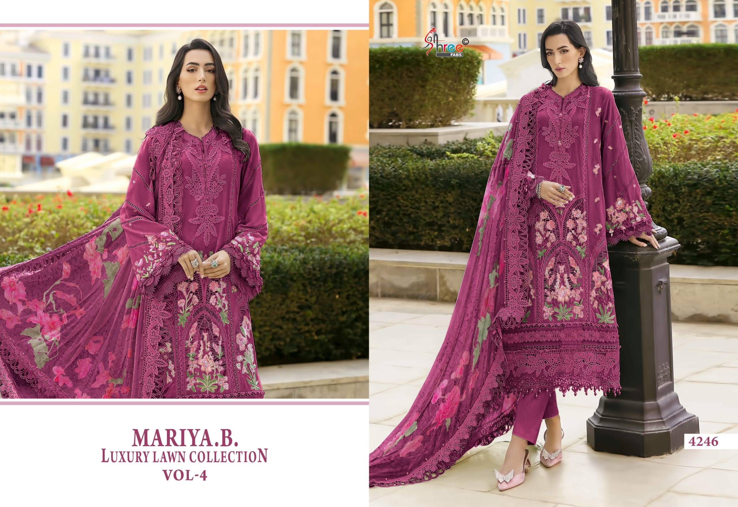 MARIYA B LUXURY LAWN COLLECTION VOL-4 by Shree fabs 4241 TO 4246 SERIES Pakistani Stylish Embroidered pure cotton COLLECTION At Wholesale Price