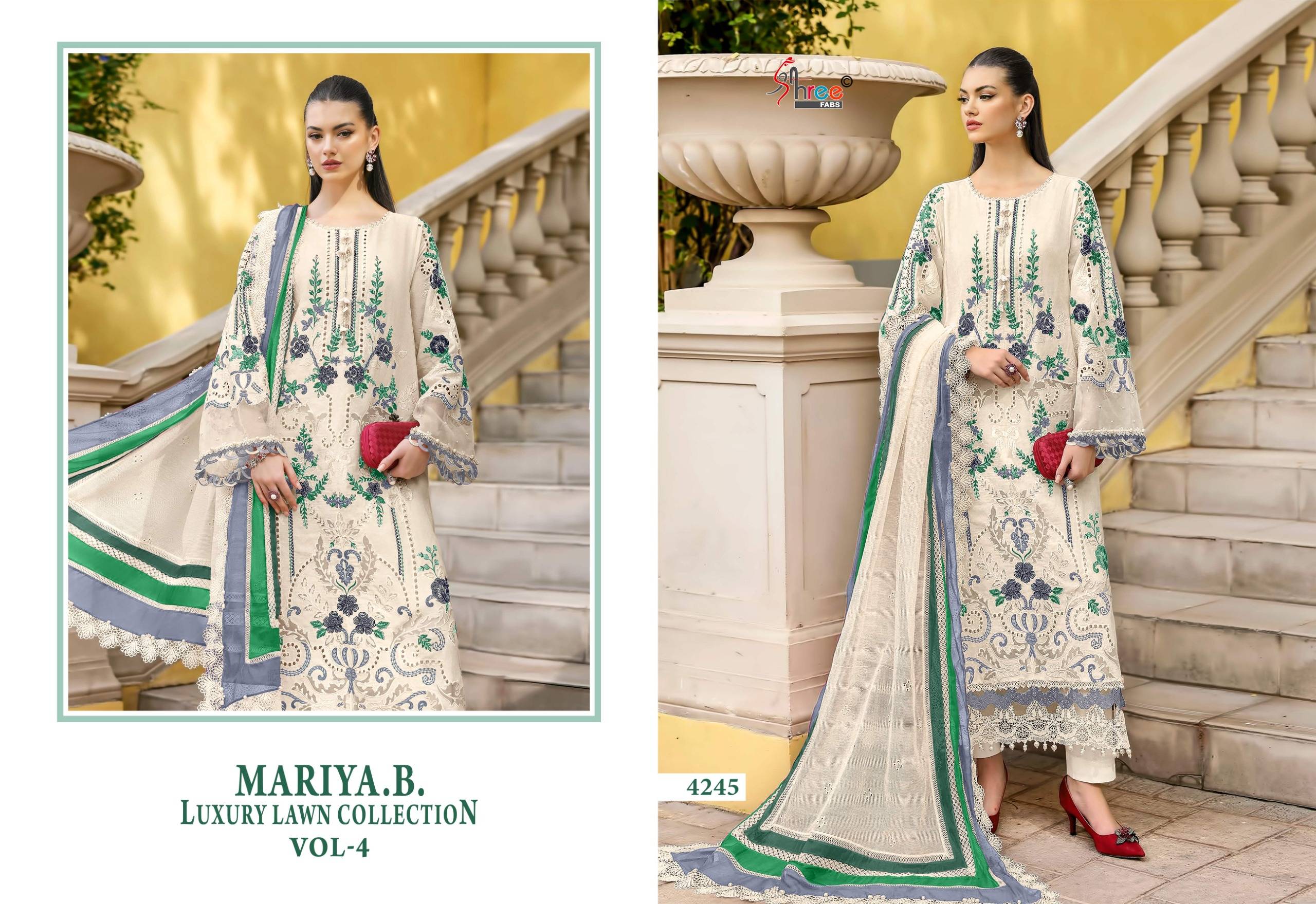MARIYA B LUXURY LAWN COLLECTION VOL-4 by Shree fabs 4241 TO 4246 SERIES Pakistani Stylish Embroidered pure cotton COLLECTION At Wholesale Price