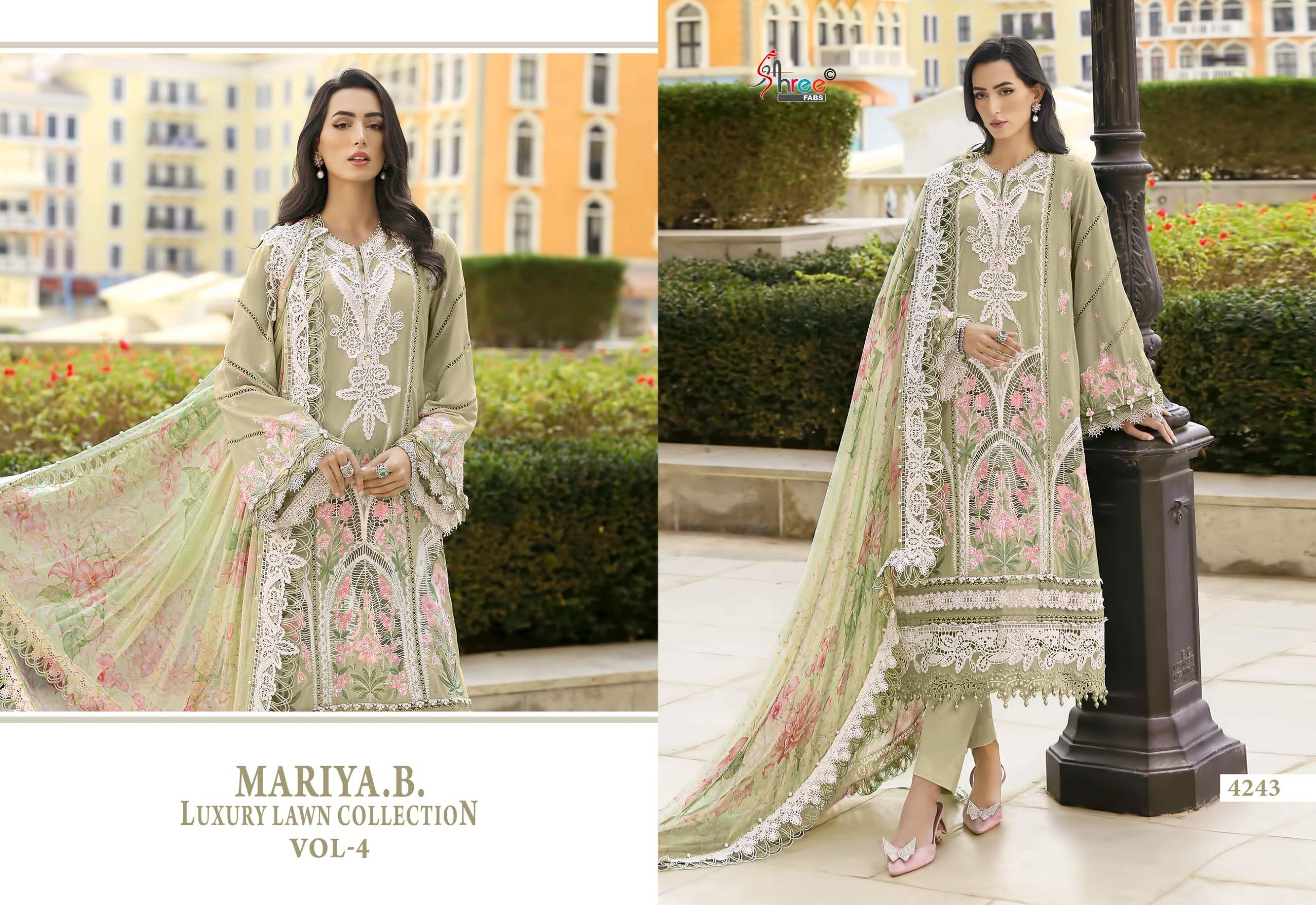 MARIYA B LUXURY LAWN COLLECTION VOL-4 by Shree fabs 4241 TO 4246 SERIES Pakistani Stylish Embroidered pure cotton COLLECTION At Wholesale Price