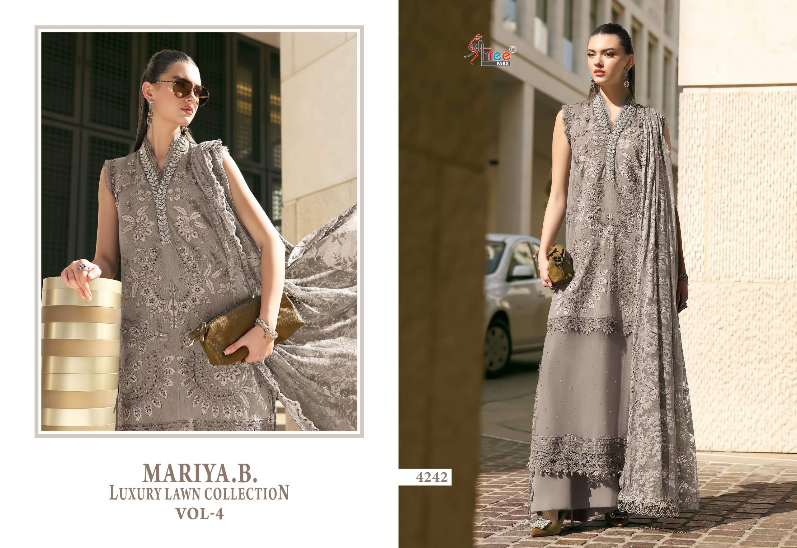 MARIYA B LUXURY LAWN COLLECTION VOL-4 by Shree fabs 4241 TO 4246 SERIES Pakistani Stylish Embroidered pure cotton COLLECTION At Wholesale Price
