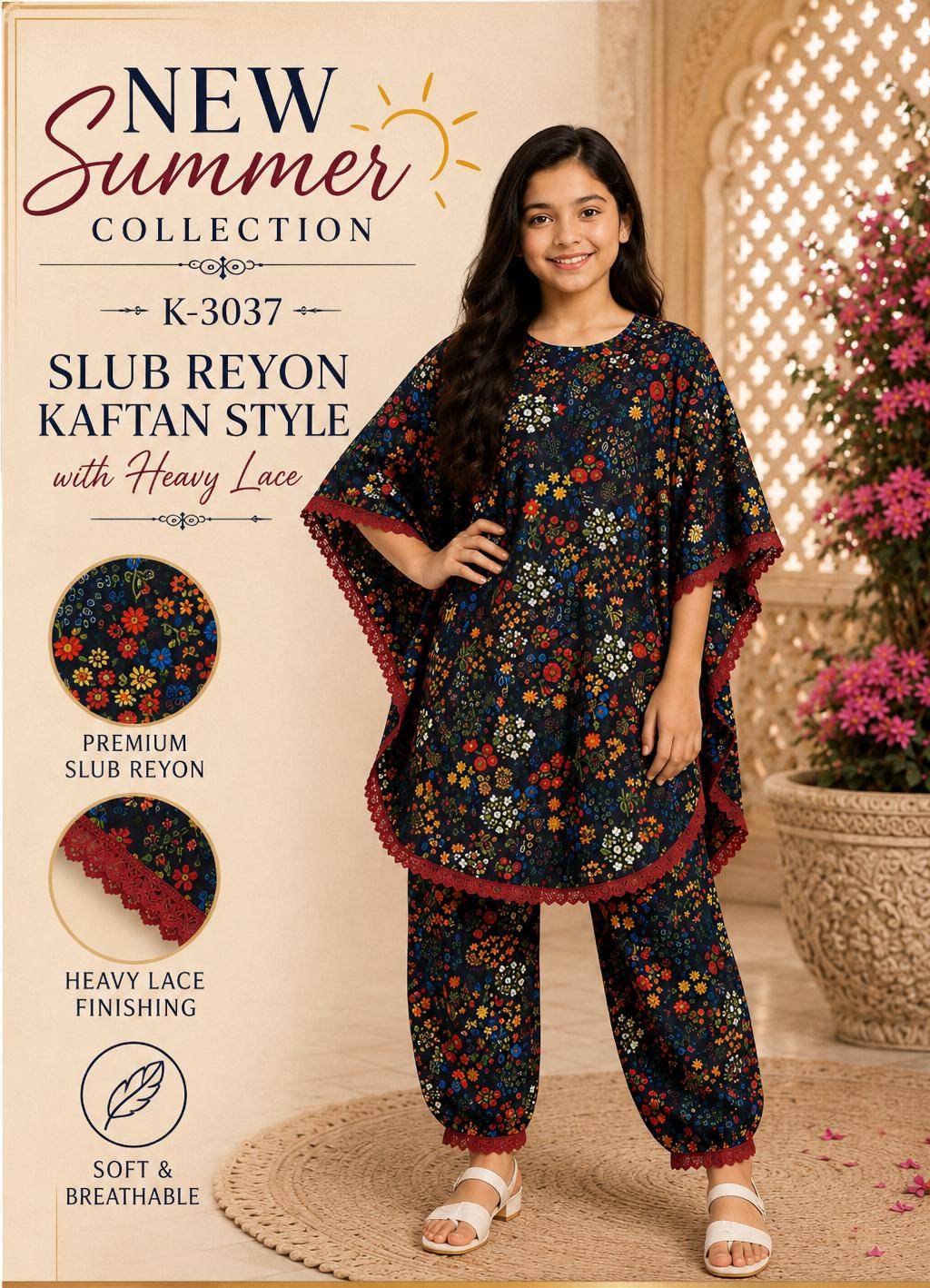 Kids kaftan by The wonder woman k-3037 to k-3039 series casual wear Slub Reyon At Wholesale Price