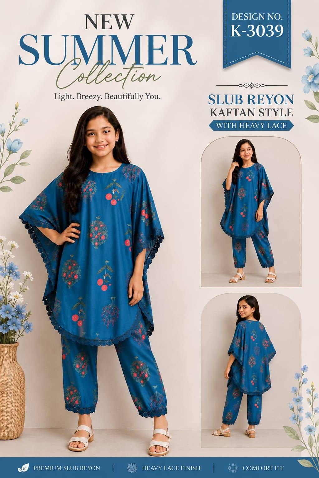 Kids kaftan by The wonder woman k-3037 to k-3039 series casual wear Slub Reyon At Wholesale Price
