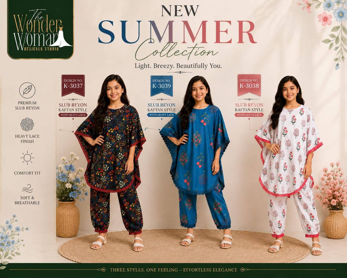 Kids kaftan by The wonder woman k-3037 to k-3039 series casual wear Slub Reyon At Wholesale Price