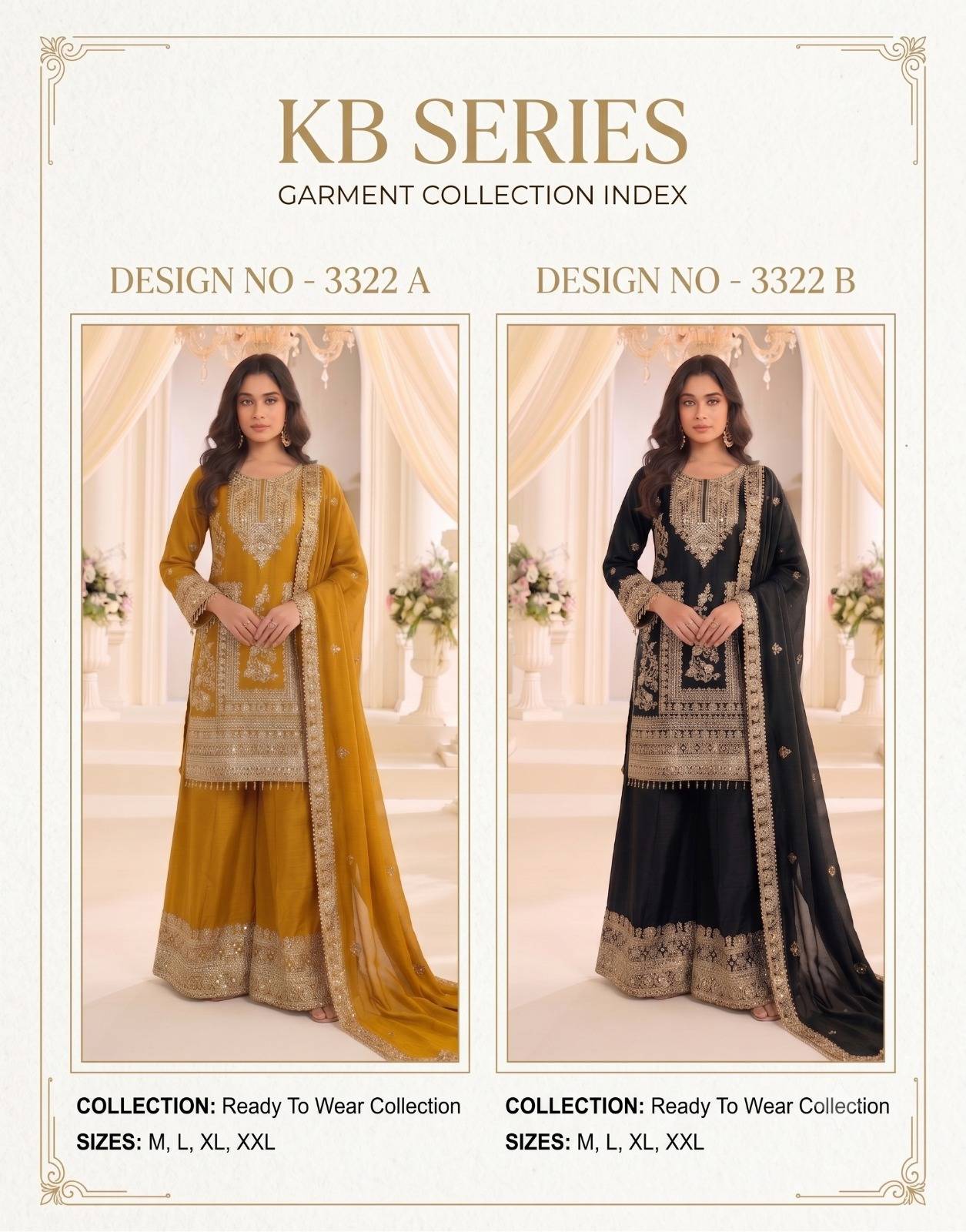 KB 3322 BY KB 3312 A TO 3312 B SERIES Indian occasional Heavy CHINON party wear dresses At Wholesale Price