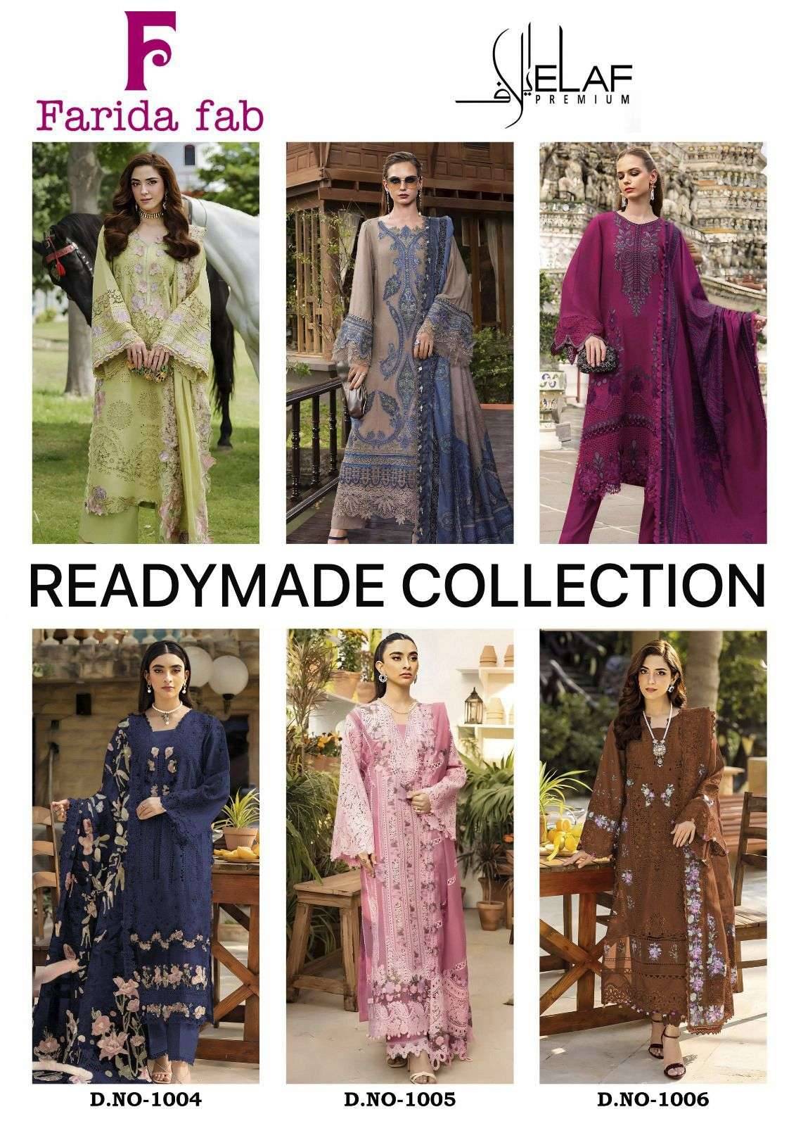 ELAF PREMIUM by  FARIDA FAB 1001 to 1006 series Pakistani Suits Colorful casual Wear cotton Readymade Dresses At Wholesale