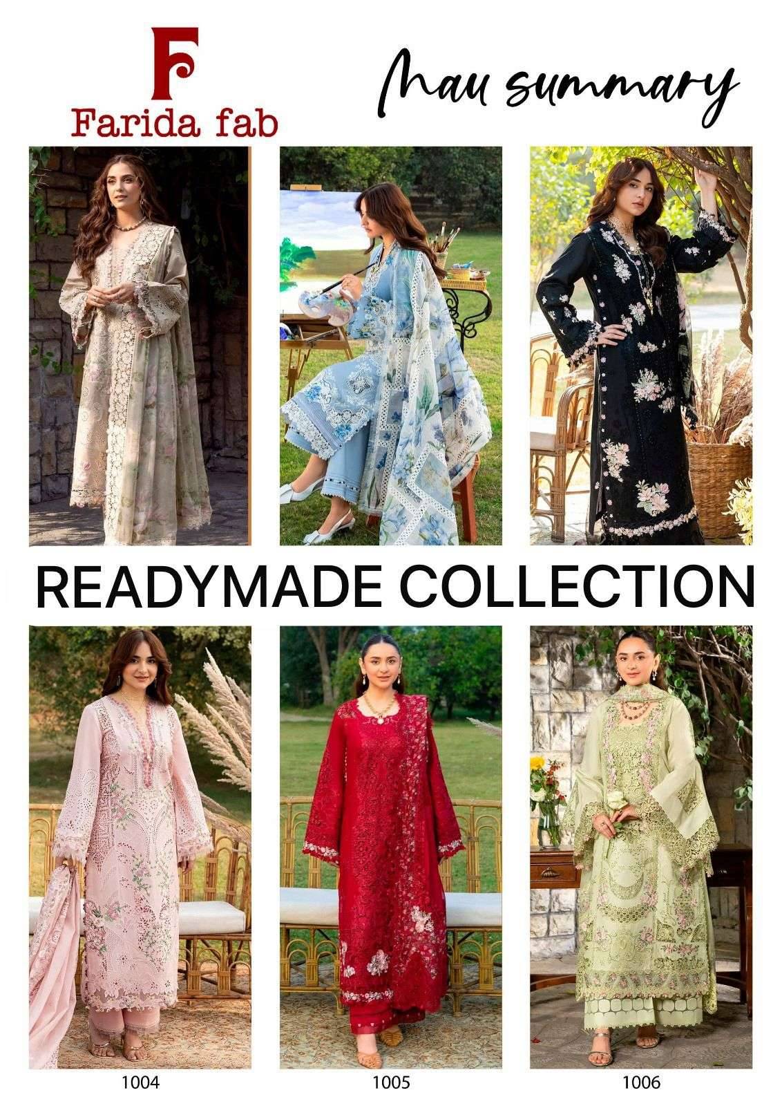 MAU SUMMARYby  FARIDA FAB 1001 to 1006 series Pakistani Suits Colorful casual Wear cotton Readymade Dresses At Wholesale
