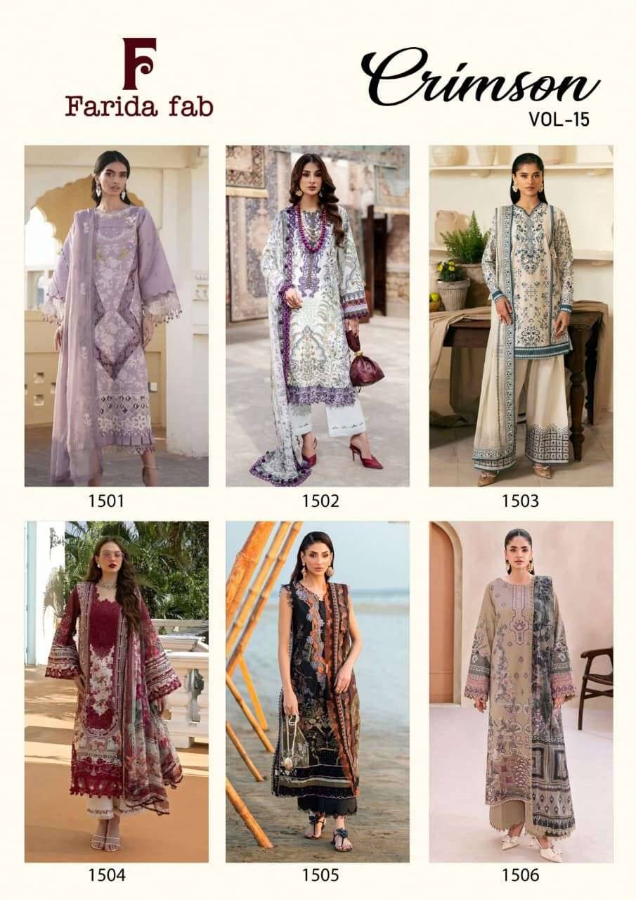 CRIMSON VOL-15 by FARIDA FAB 1501 to 1506 series Pakistani Suits Colorful casual Wear cotton Readymade Dresses At Wholesale