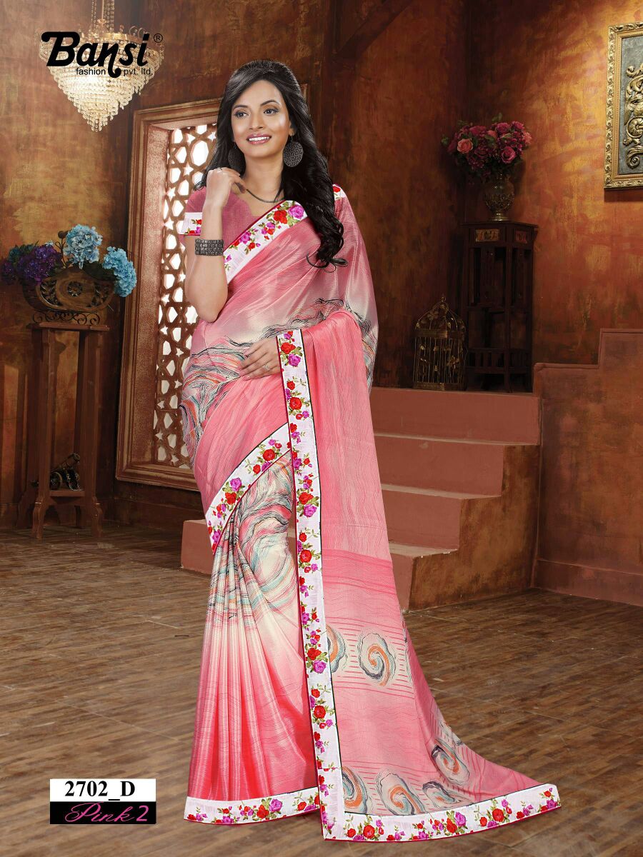 Pink Vol-2 By Bansi Fashion 2702 Series Indian Ethnic Beautiful Stylish Designer Floral Printed Casual Wear Silk Sarees At Wholesale Price