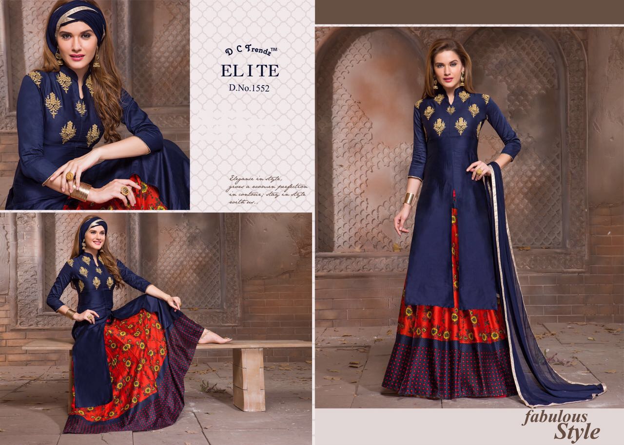 Elite By Dc Trendz 1551 To 1554 Series Indian Ethnic Beautiful Stylish Designer Printed And Embroidered Party Wear Occasional Wear Jam Silk Dresses At Wholesale Price