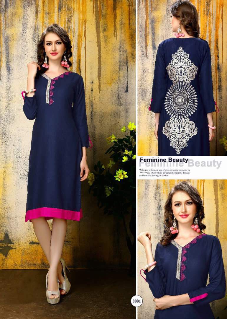 Princess-1 3001 To 3008 Series By Prime Beautiful Embroidered Colorful Stylish Pretty Party Wear Casual Wear Occasional Wear Printed Kurti At Wholesale Price