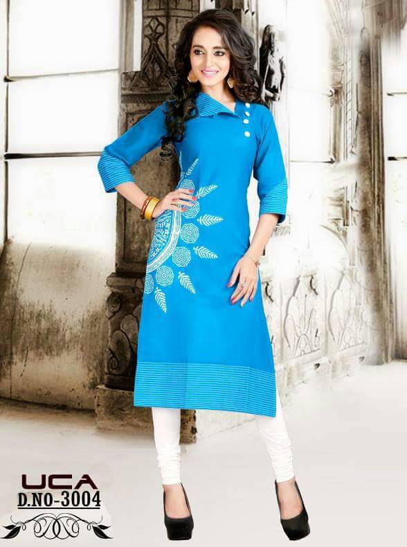 Sunshine 3001 To 3010 Series By Uca Beautiful Colourful Stylish Fancy Pretty Party Wear Casual Wear Occasional Wear Printed Cotton Kurti At Wholesale Price