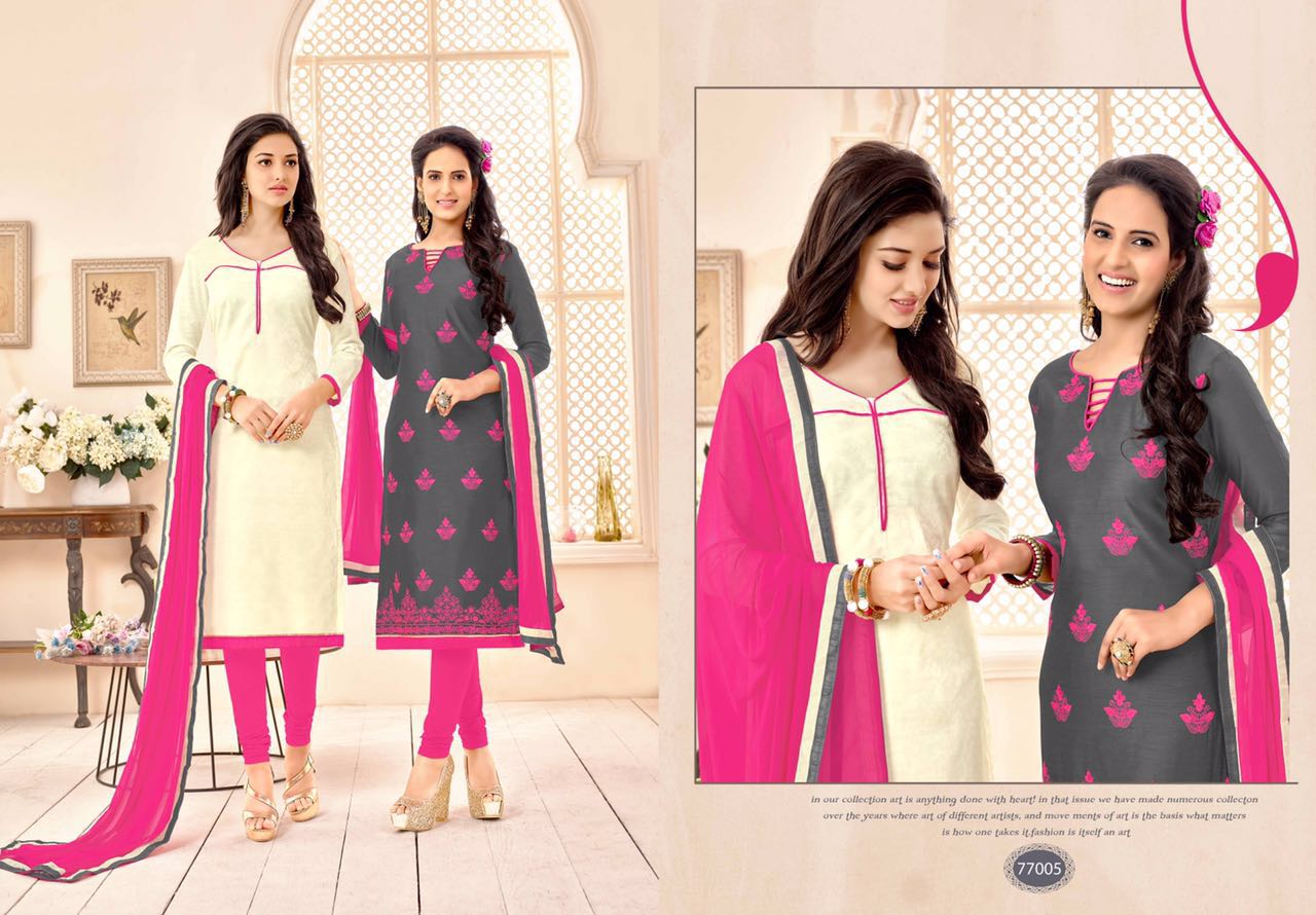 Sanwari Saloni Vol-2 By Assian Art 77001 To 77012 Series Beautiful Colorful Stylish Fancy Casual Wear & Occasional Wear Cotton & Chanderi Dresses At Wholesale Price
