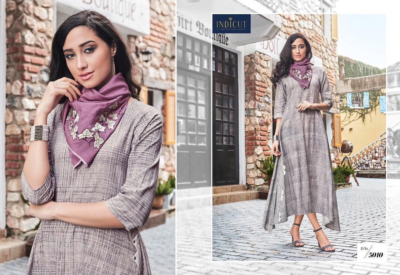 Dazzle By Indicut 5001 To 5010 Series Designer Stylish Fancy Beautiful Colorful Party Wear & Ethnic Wear Rayon & Cotton Printed Kurtis & Scarfs At Wholesale Price
