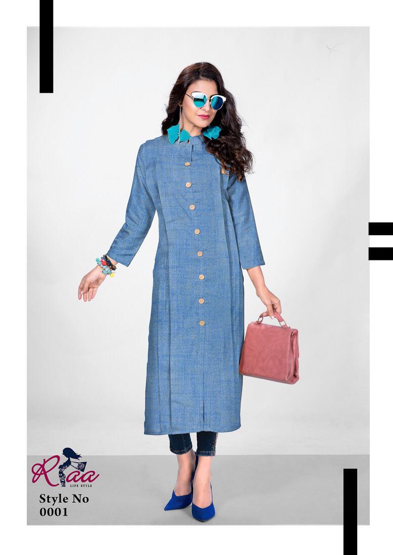 7 Colours By Riaa 0001 To 0007 Series Beautiful Stylish Fancy Colorful Casual Wear & Ethnic Wear & Ready To Wear Rayon Premium Heavy Double Process Kurtis At Wholesale Price