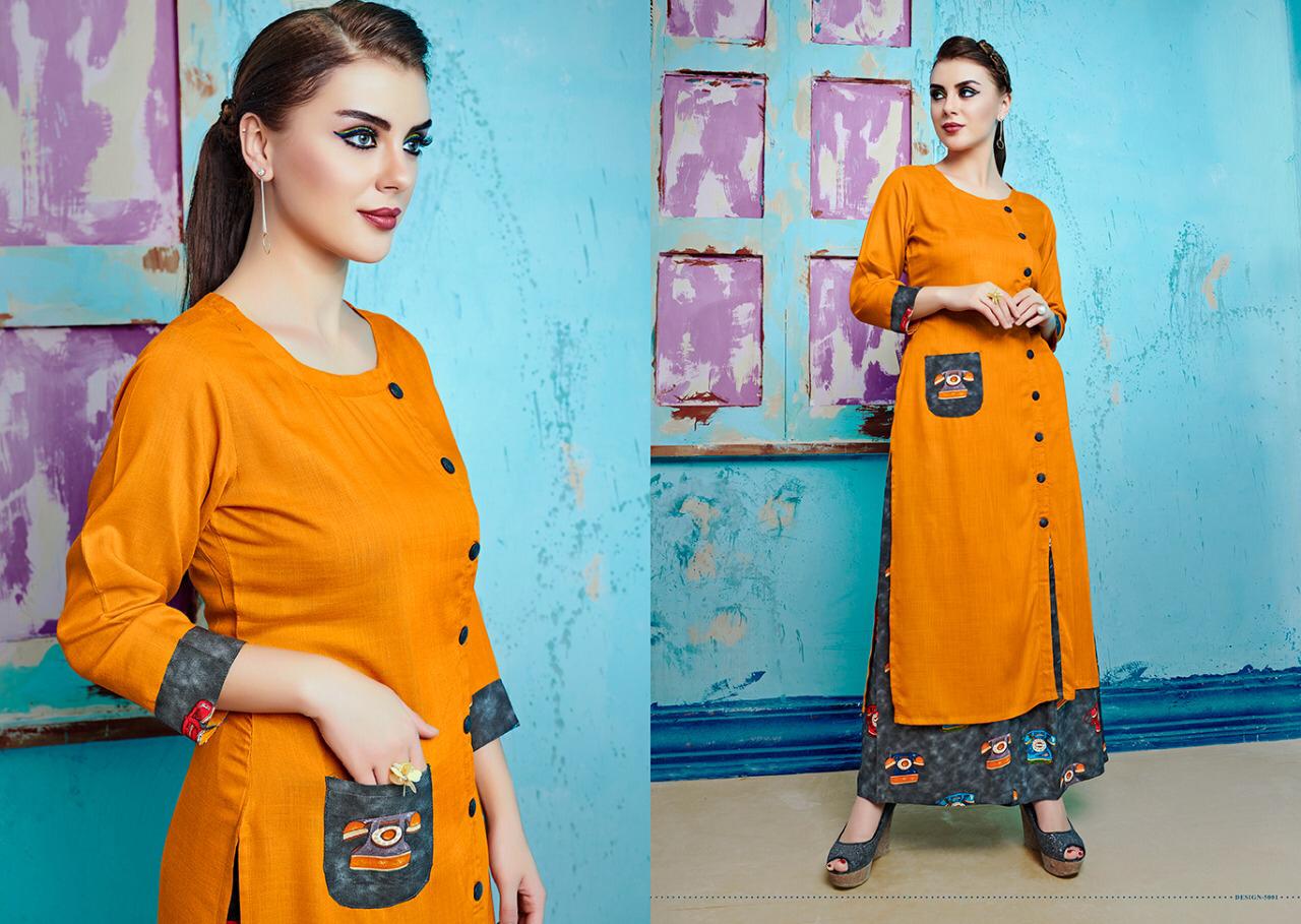 Baleno Vol 5 By Kaamiri 5001 To 5008 Series Stylish Colorful Fancy Beautiful Casual Wear & Ethnic Wear Rayon Printed Kurtis & Palazzo At Wholesale Price