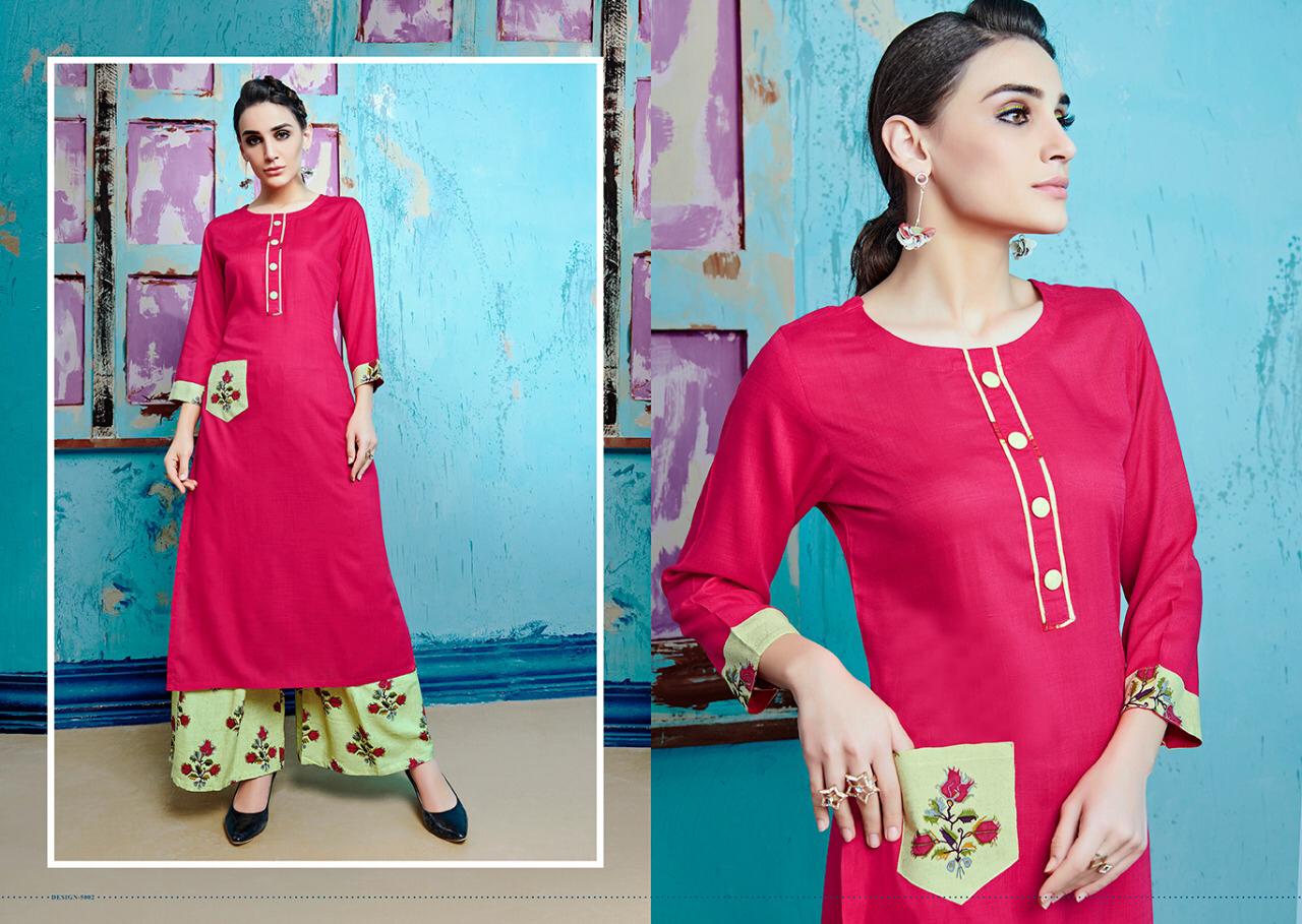 Baleno Vol 5 By Kaamiri 5001 To 5008 Series Stylish Colorful Fancy Beautiful Casual Wear & Ethnic Wear Rayon Printed Kurtis & Palazzo At Wholesale Price