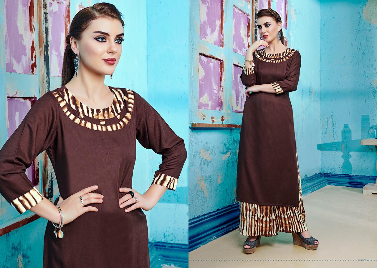 Baleno Vol 5 By Kaamiri 5001 To 5008 Series Stylish Colorful Fancy Beautiful Casual Wear & Ethnic Wear Rayon Printed Kurtis & Palazzo At Wholesale Price