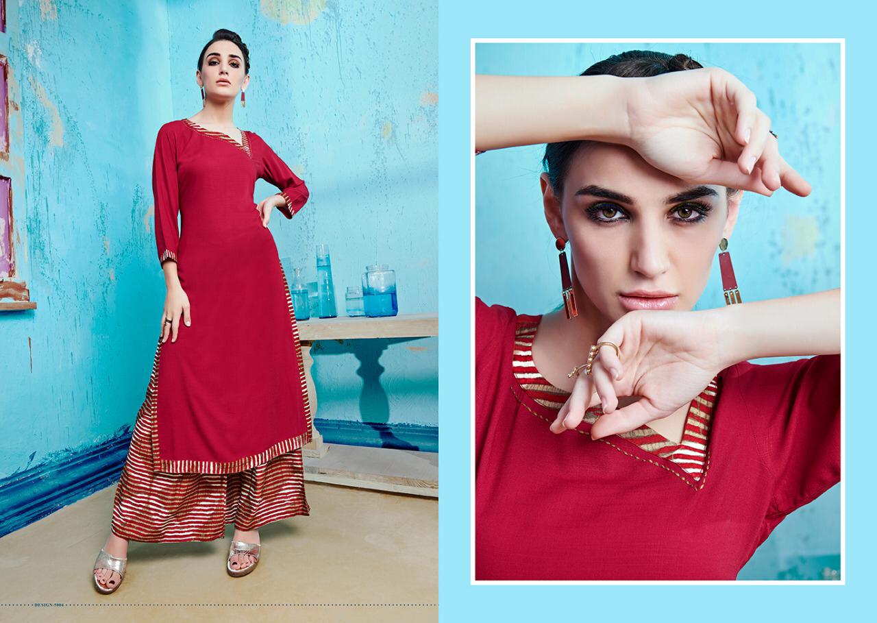 Baleno Vol 5 By Kaamiri 5001 To 5008 Series Stylish Colorful Fancy Beautiful Casual Wear & Ethnic Wear Rayon Printed Kurtis & Palazzo At Wholesale Price