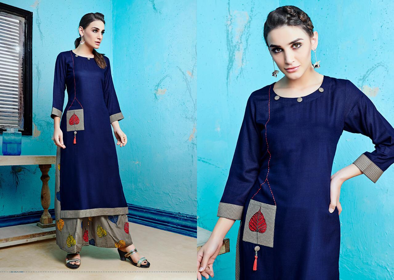Baleno Vol 5 By Kaamiri 5001 To 5008 Series Stylish Colorful Fancy Beautiful Casual Wear & Ethnic Wear Rayon Printed Kurtis & Palazzo At Wholesale Price