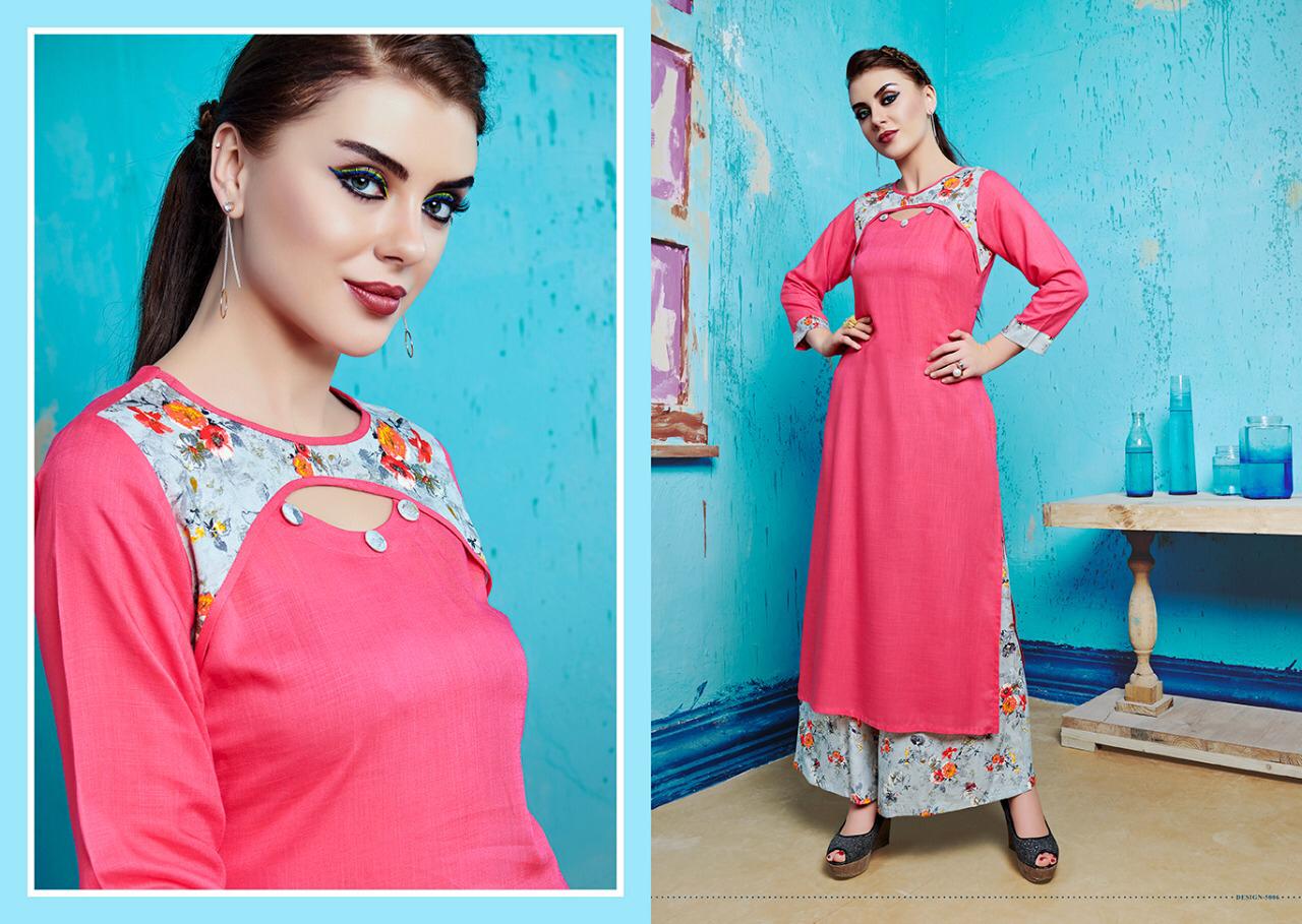 Baleno Vol 5 By Kaamiri 5001 To 5008 Series Stylish Colorful Fancy Beautiful Casual Wear & Ethnic Wear Rayon Printed Kurtis & Palazzo At Wholesale Price