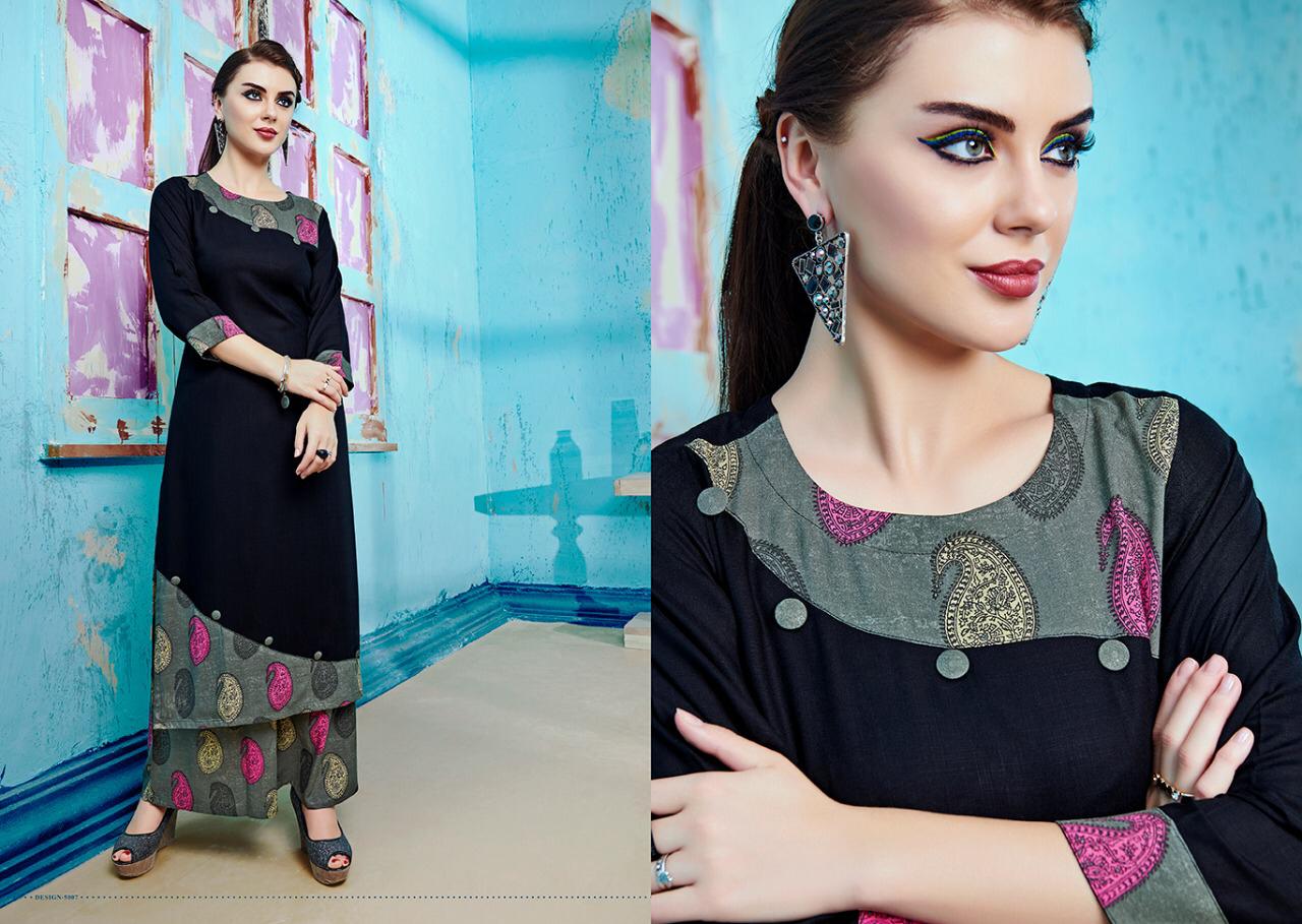 Baleno Vol 5 By Kaamiri 5001 To 5008 Series Stylish Colorful Fancy Beautiful Casual Wear & Ethnic Wear Rayon Printed Kurtis & Palazzo At Wholesale Price