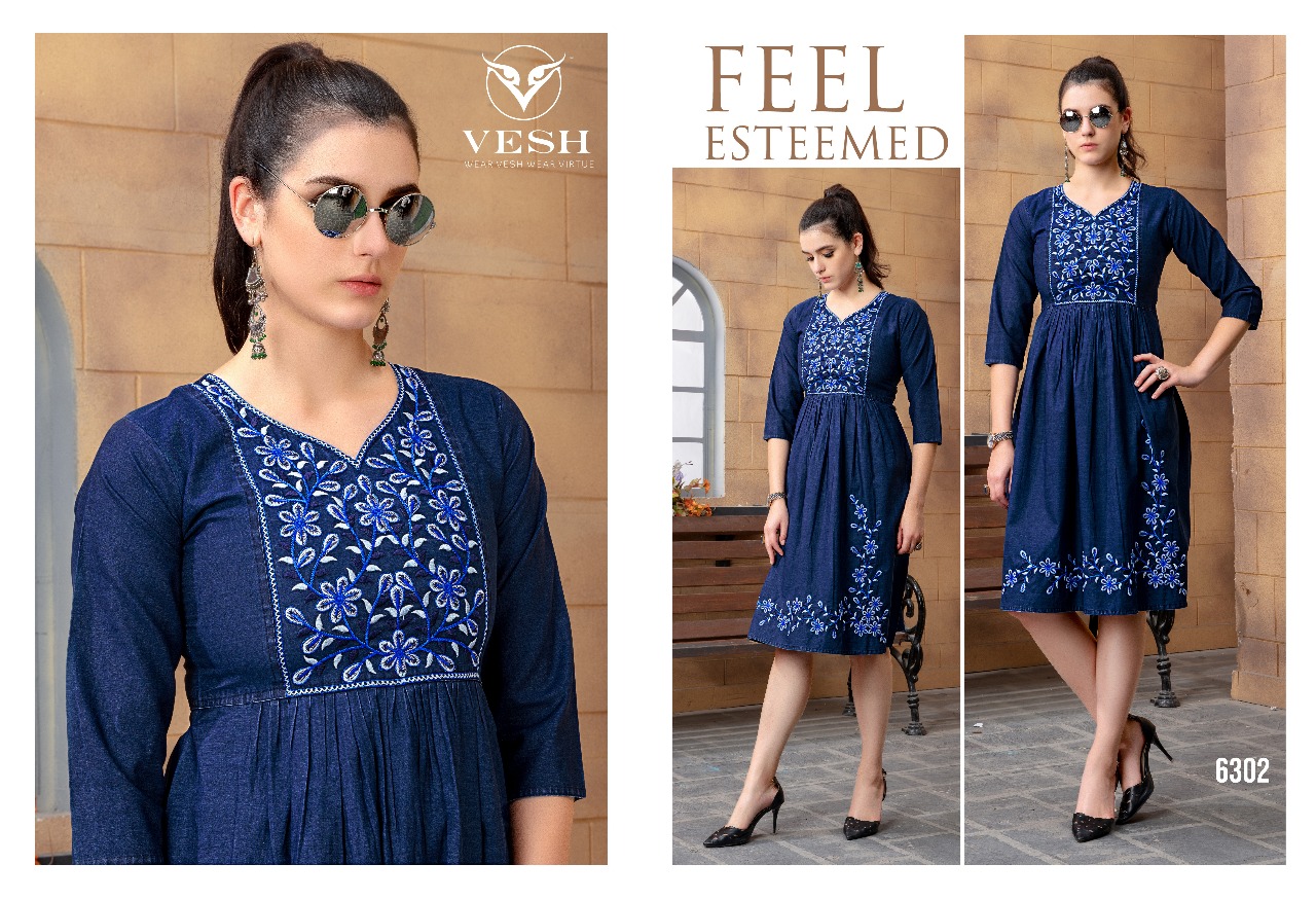 Denim By Vesh 6301 To 6308 Series Indian Traditional Wear Collection Beautiful Stylish Fancy Colorful Party Wear & Occasional Wear Cotton Embroidered Kurtis At Wholesale Price