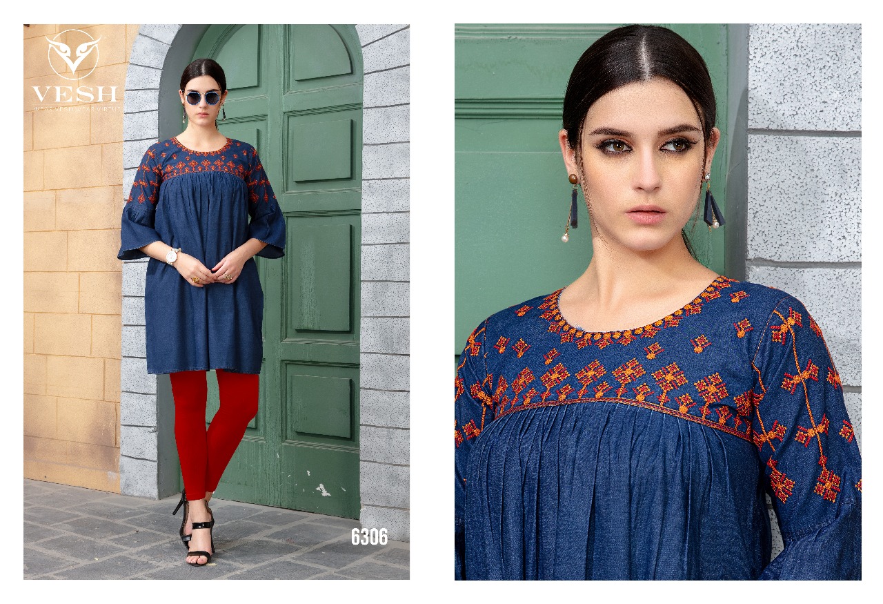 Denim By Vesh 6301 To 6308 Series Indian Traditional Wear Collection Beautiful Stylish Fancy Colorful Party Wear & Occasional Wear Cotton Embroidered Kurtis At Wholesale Price