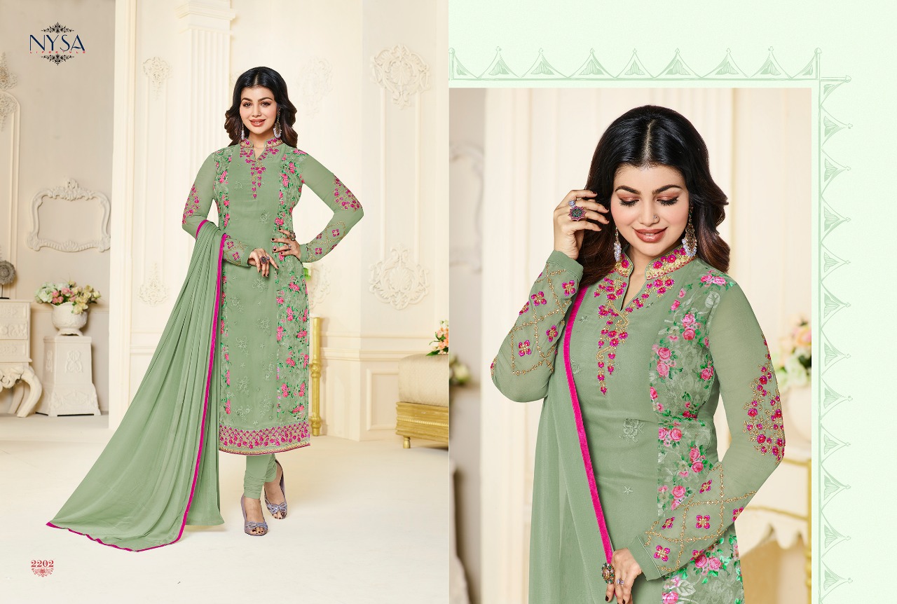 Diamond Brasso Vol-13 By Nysa Lifestyle 2201 To 2207 Series Beautiful Suits Colorful Stylish Fancy Party Wear & Ethnic Wear Brasso & Georgette Printed Dresses At Wholesale Price