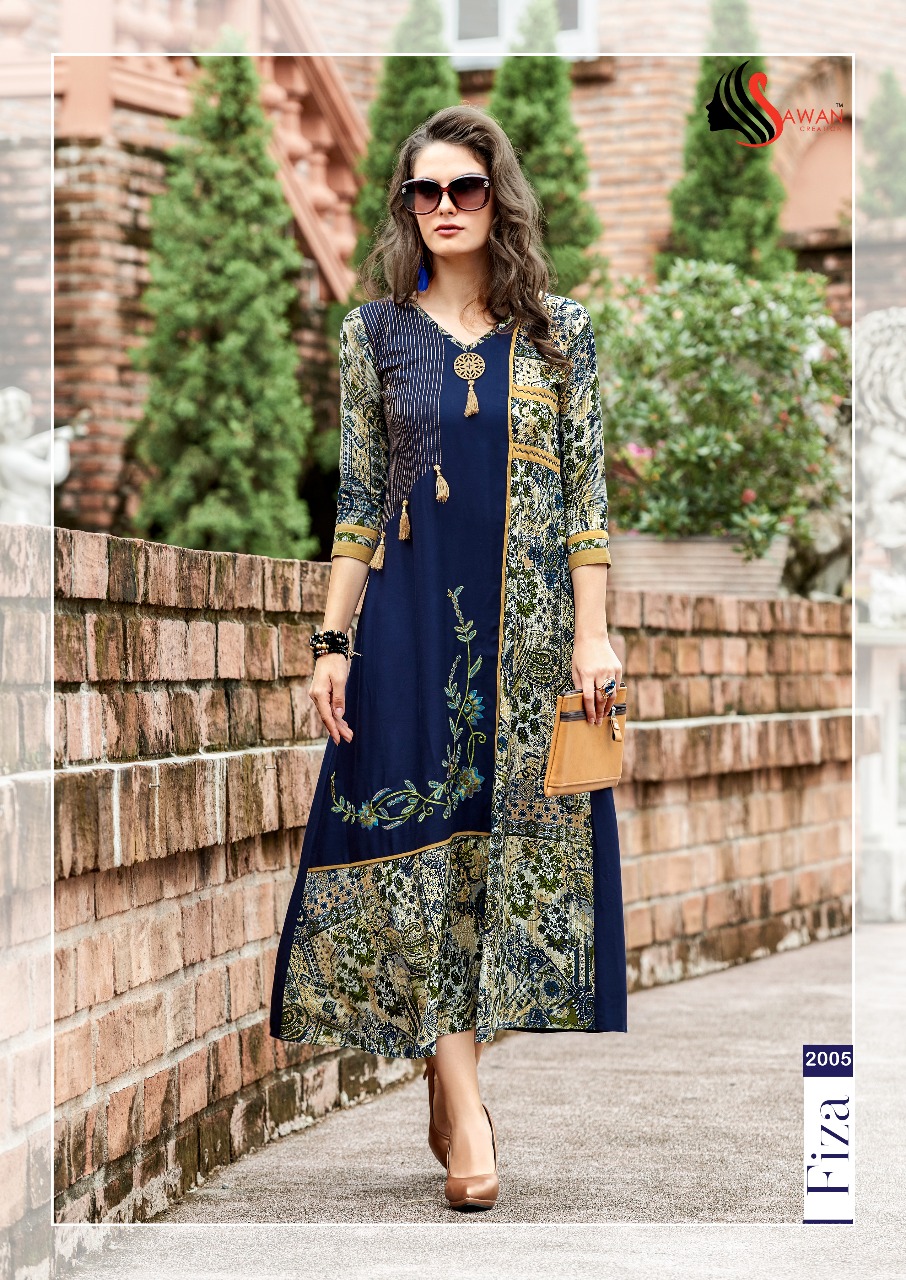 Fiza Vol-2 By Sawan Creation 2001 To 2010 Series Designer Beautiful Stylish Fancy Colorful Casual Wear & Ethnic Wear Heavy Rayon Printed Kurtis At Wholesale Price