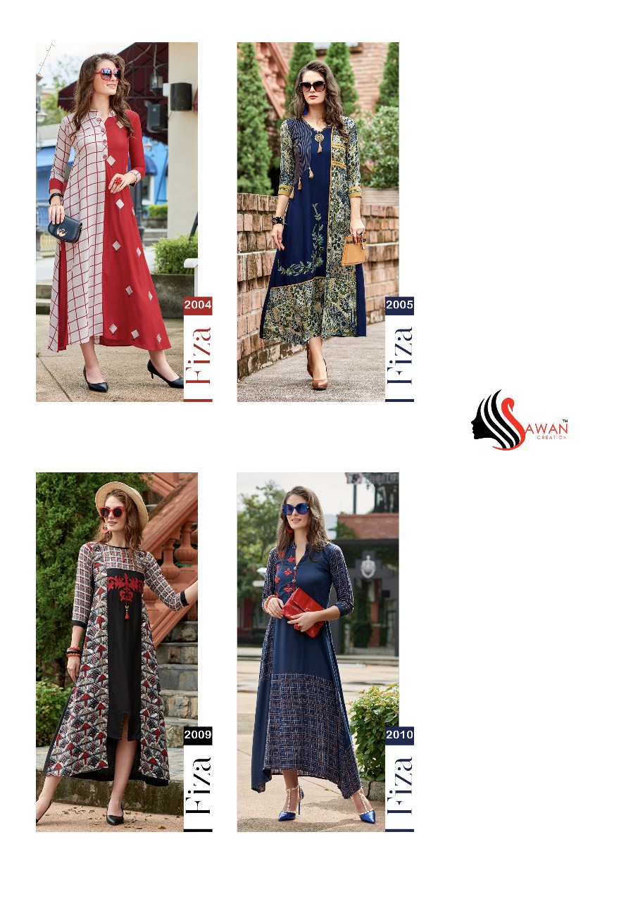 Fiza Vol-2 By Sawan Creation 2001 To 2010 Series Designer Beautiful Stylish Fancy Colorful Casual Wear & Ethnic Wear Heavy Rayon Printed Kurtis At Wholesale Price