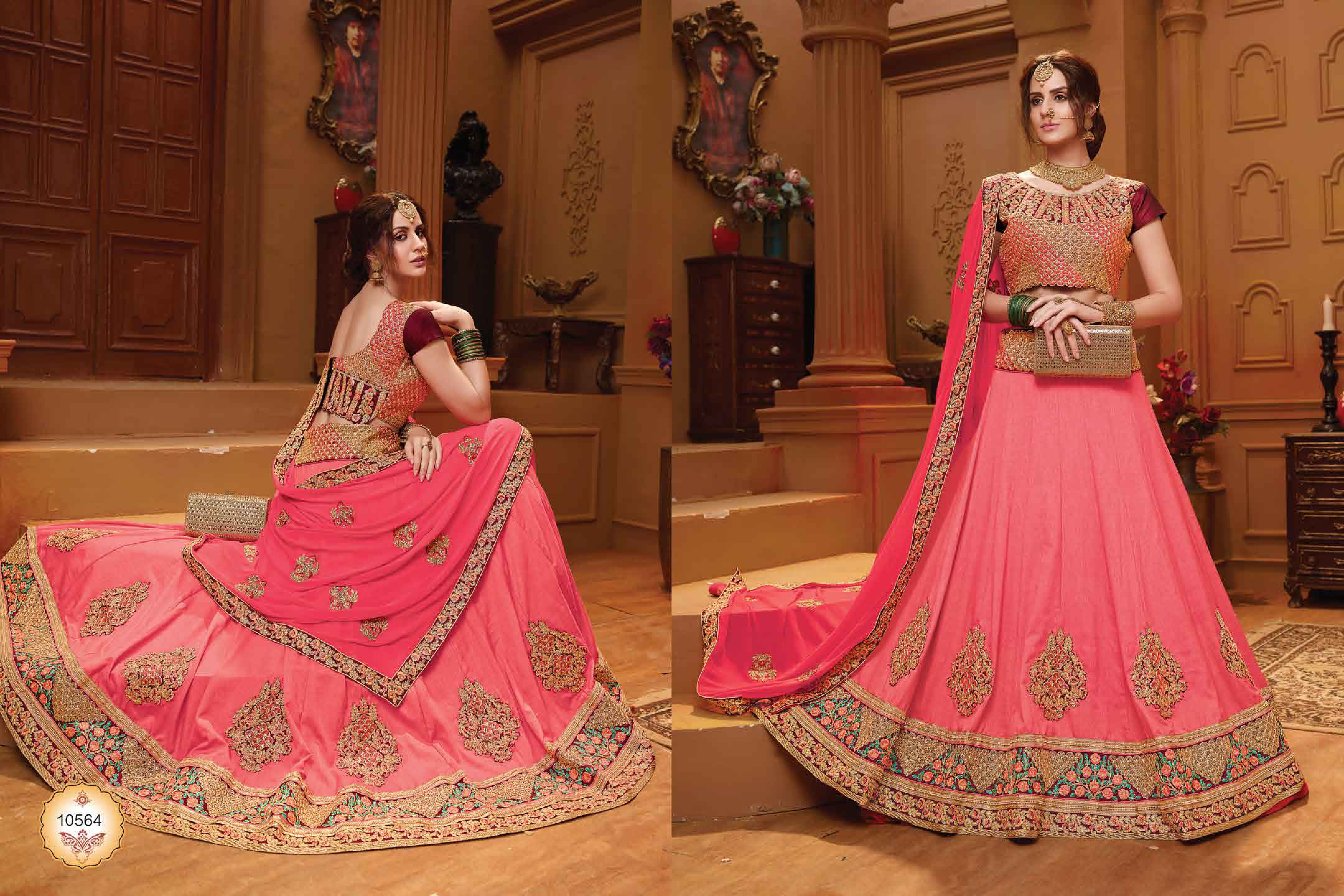Glorious By Riddhoo Fashion 10561 To 10568 Series Designer Wedding Collection Beautiful Stylish Fancy Colorful Party Wear & Occasional Wear Heavy Stine Concept Silk Base Embroidered Lehengas At Wholesale Price