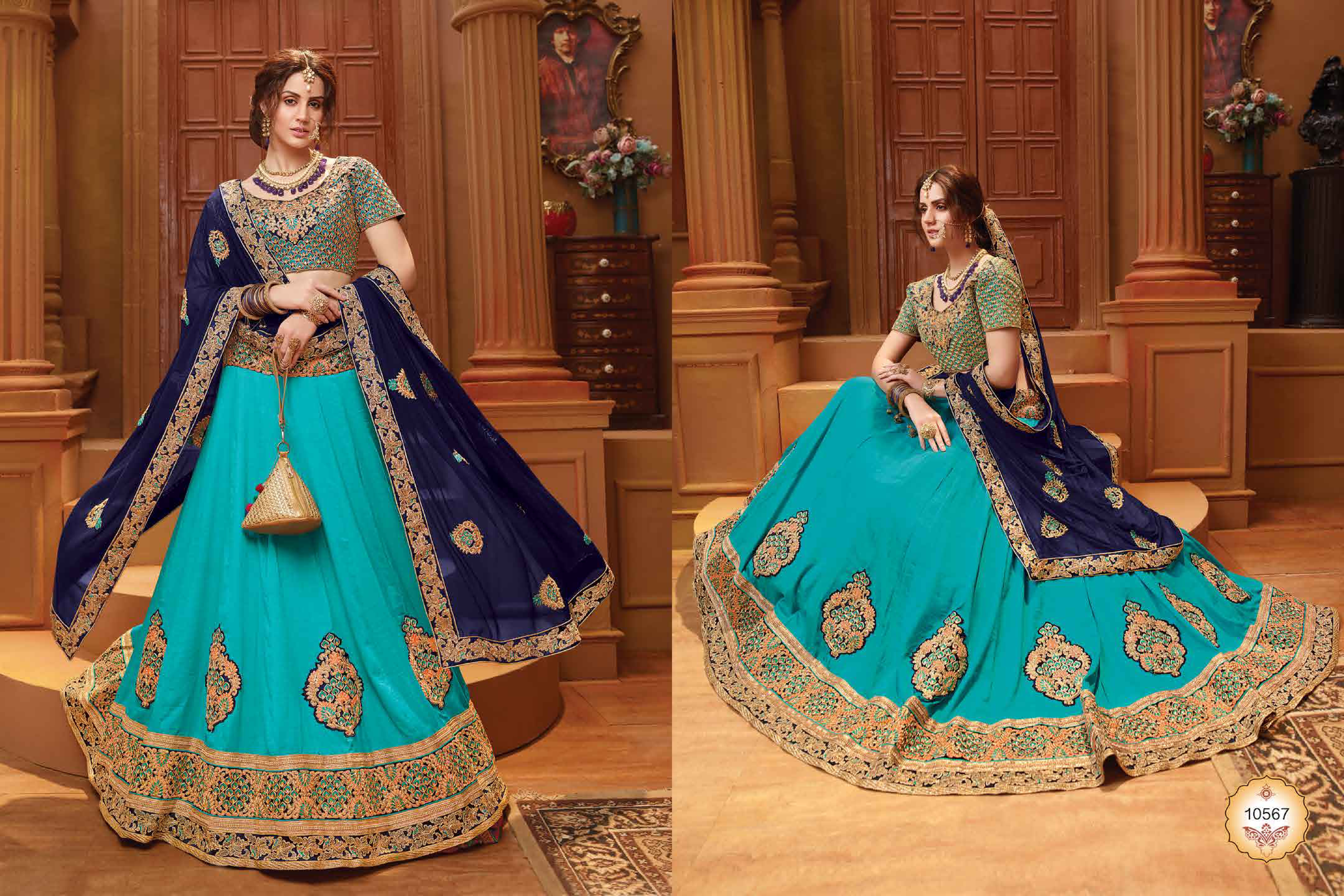 Glorious By Riddhoo Fashion 10561 To 10568 Series Designer Wedding Collection Beautiful Stylish Fancy Colorful Party Wear & Occasional Wear Heavy Stine Concept Silk Base Embroidered Lehengas At Wholesale Price